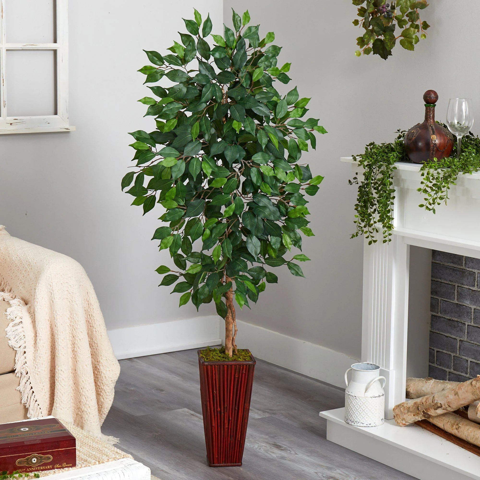 5’ Ficus Artificial Tree in Bamboo Planter - Image 3