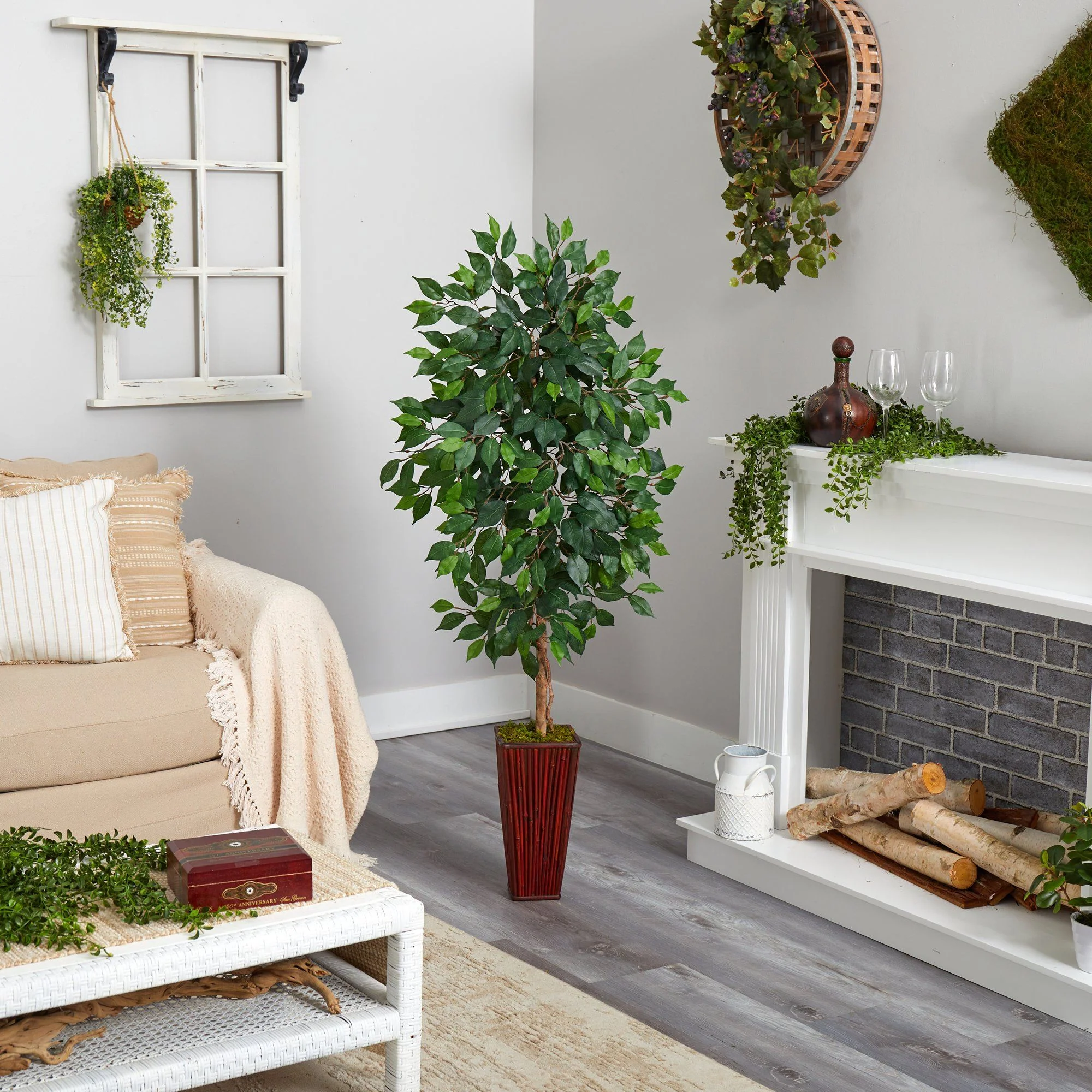 5’ Ficus Artificial Tree in Bamboo Planter - Image 4