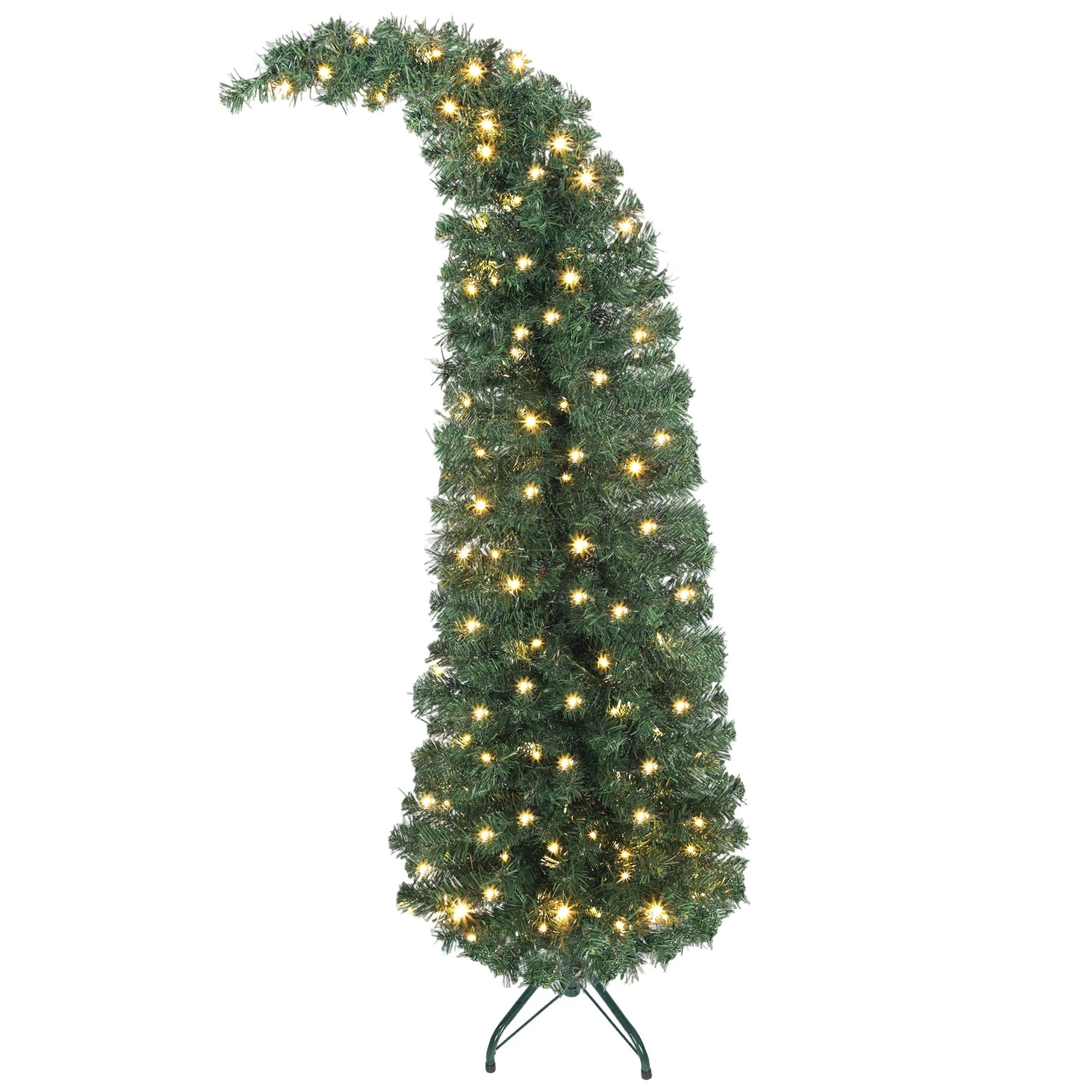 5 Ft Prelit Bent Top Christmas Tree with 300 LEDs and Metal Stand - Image 2