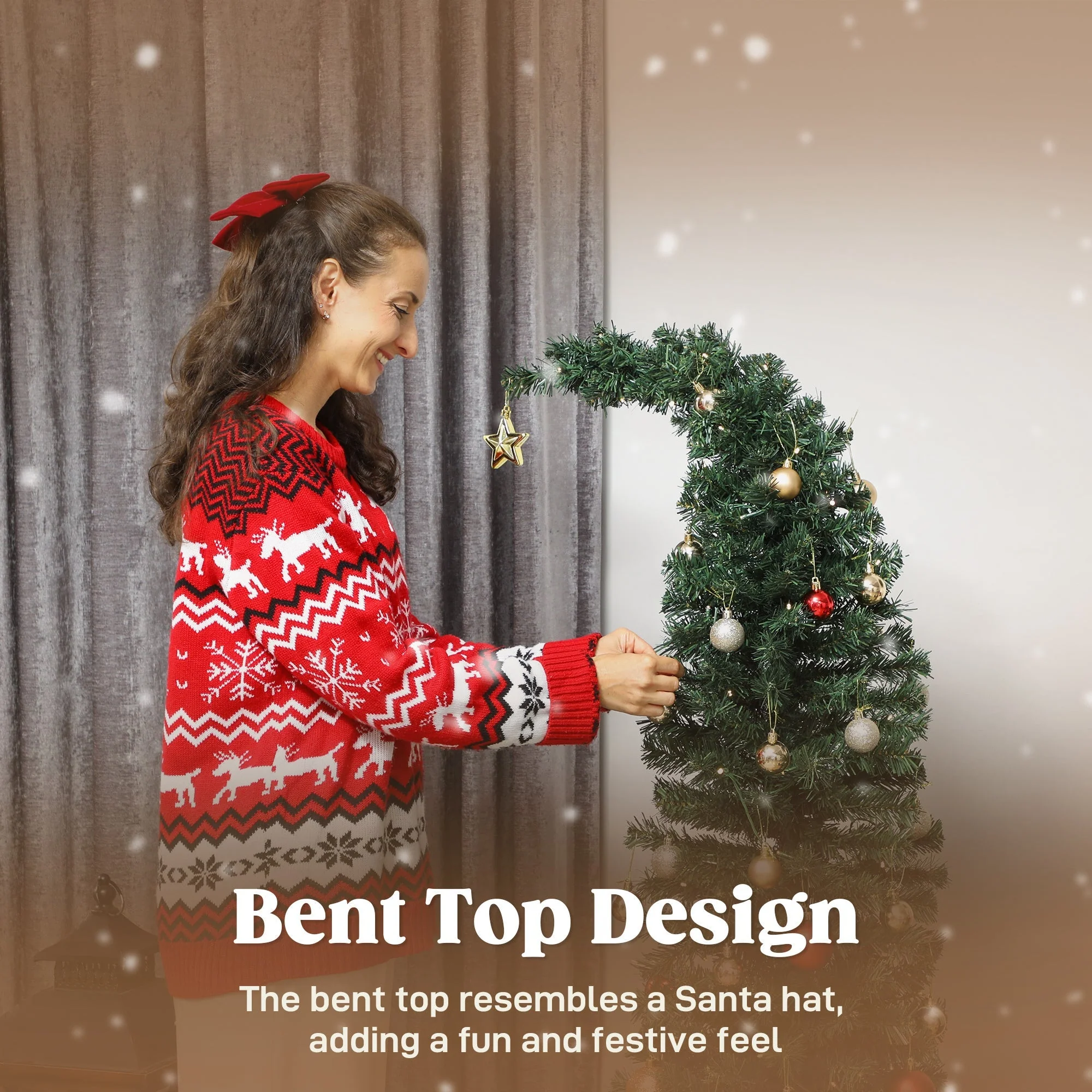 5 Ft Prelit Bent Top Christmas Tree with 300 LEDs and Metal Stand - Image 3