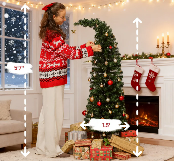 5 Ft Prelit Bent Top Christmas Tree with 300 LEDs and Metal Stand - Image 8