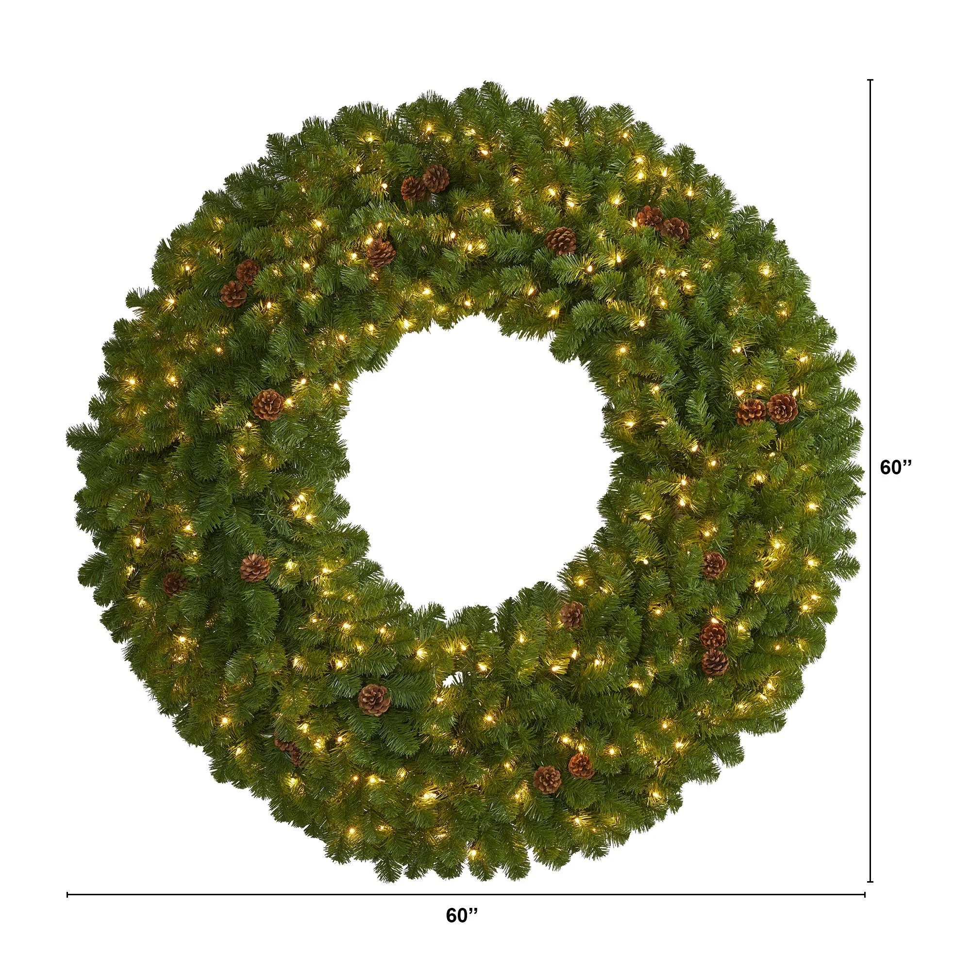 5’ Giant Artificial Christmas Wreath with 280 Warm White Lights and Pine Cones - Image 2