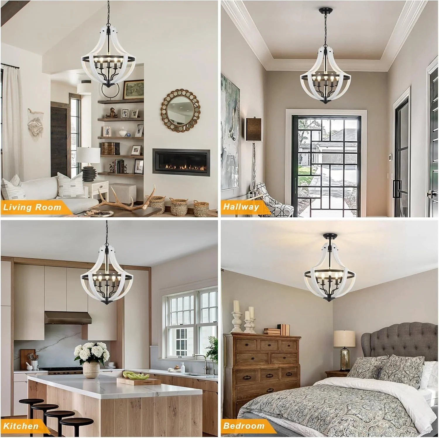 5-Light Convertible White Wood Farmhouse Chandelier - Image 9