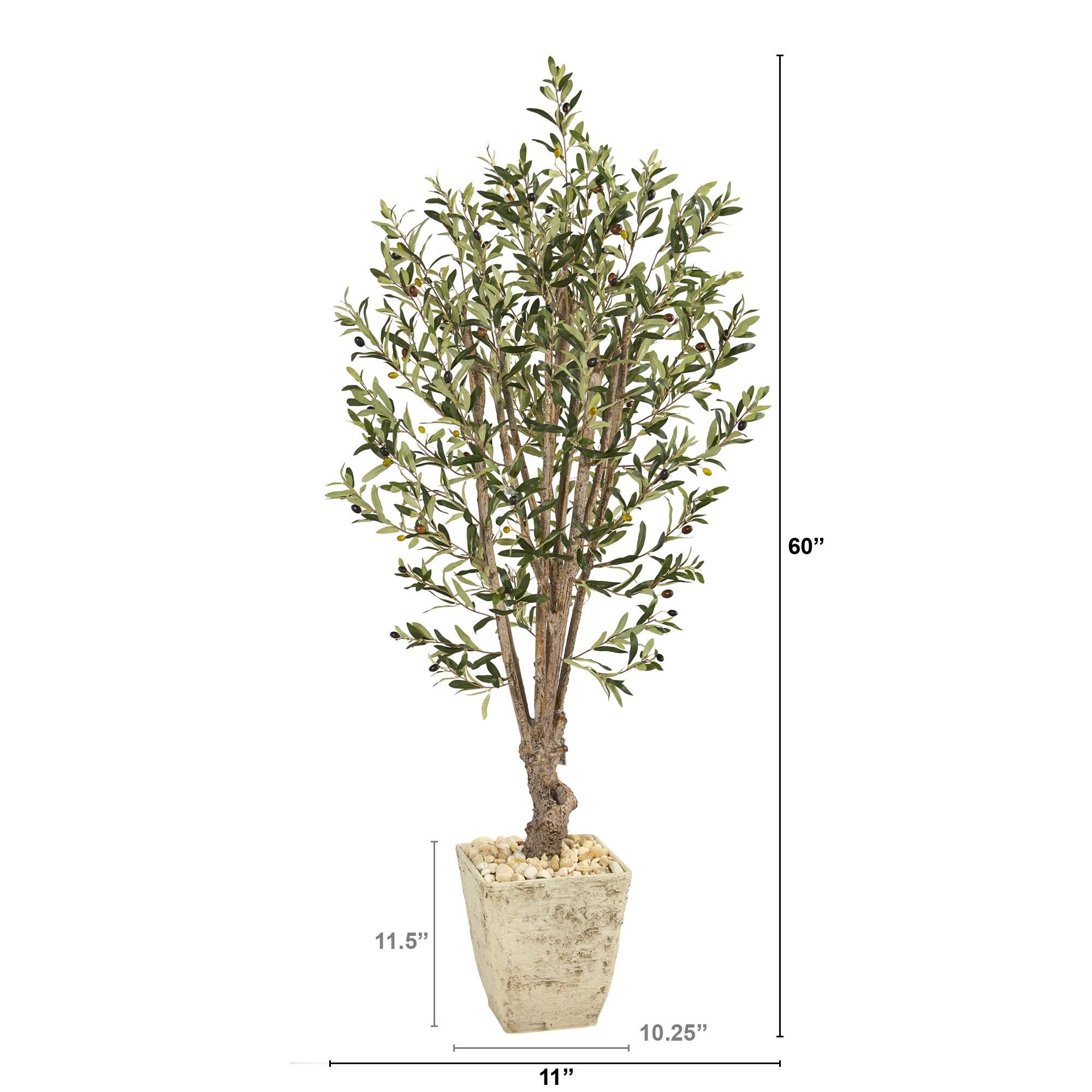 5’ Olive Artificial Tree in Country White Planter - Image 2