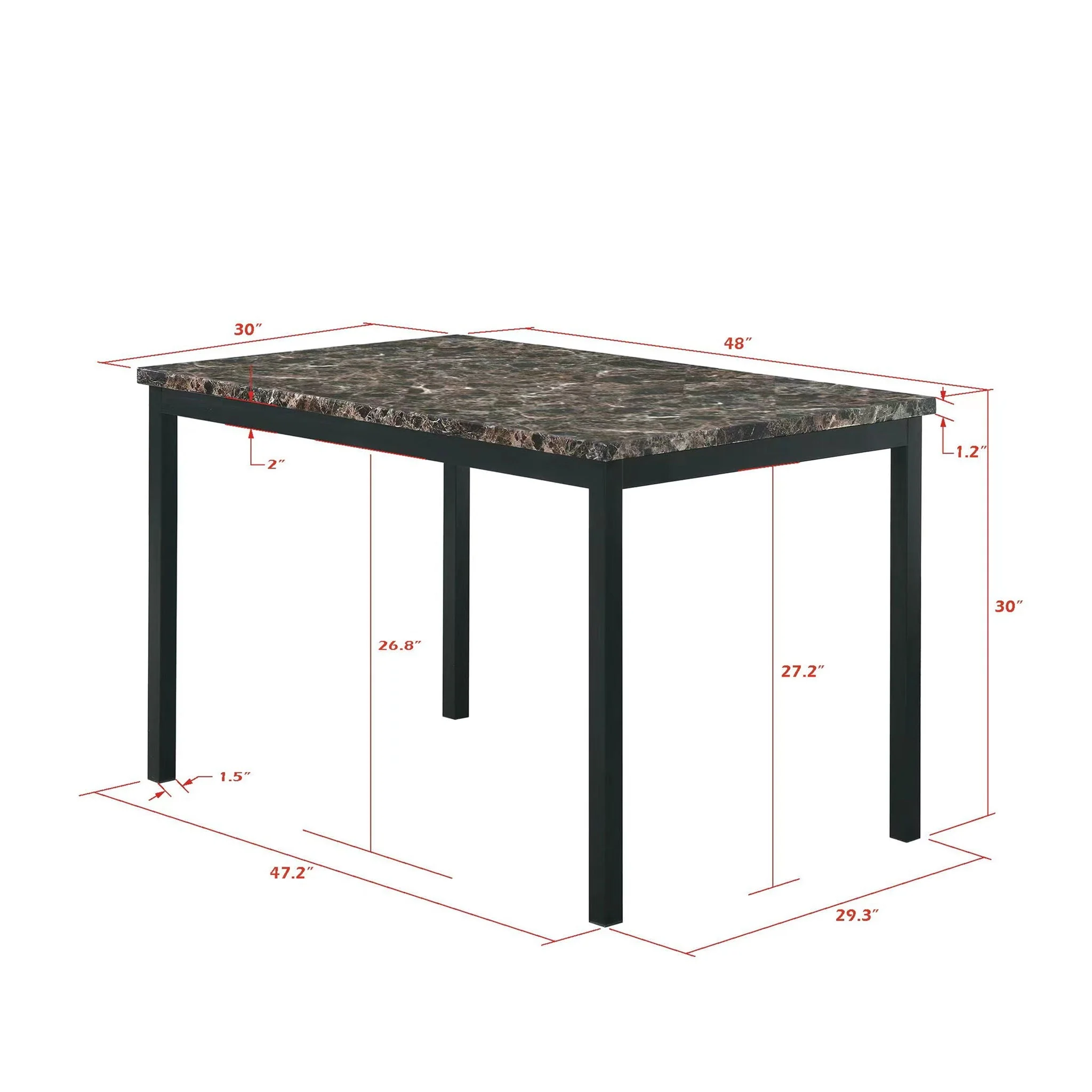 5 Piece Dinning Set With Faux Marble Top, Table & 4 Chairs - Black - Image 4