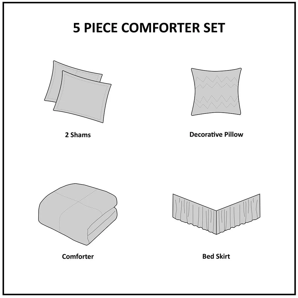 5 Piece Microfiber Ruffled Comforter Set White California King - Image 6
