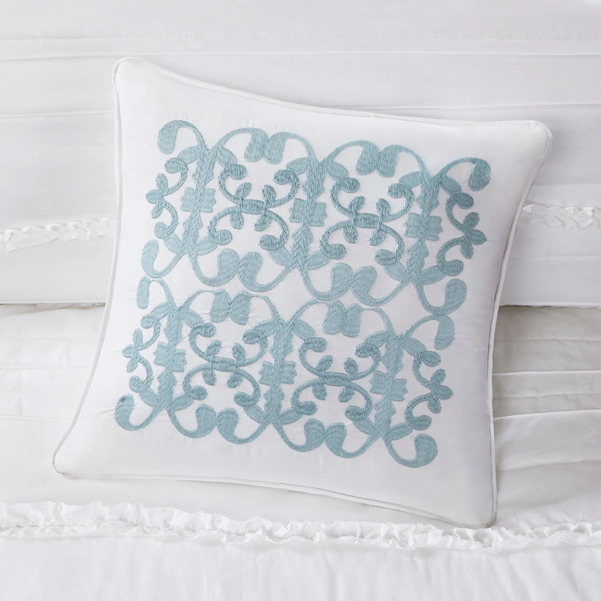5 Piece Microfiber Ruffled Comforter Set White California King - Image 7