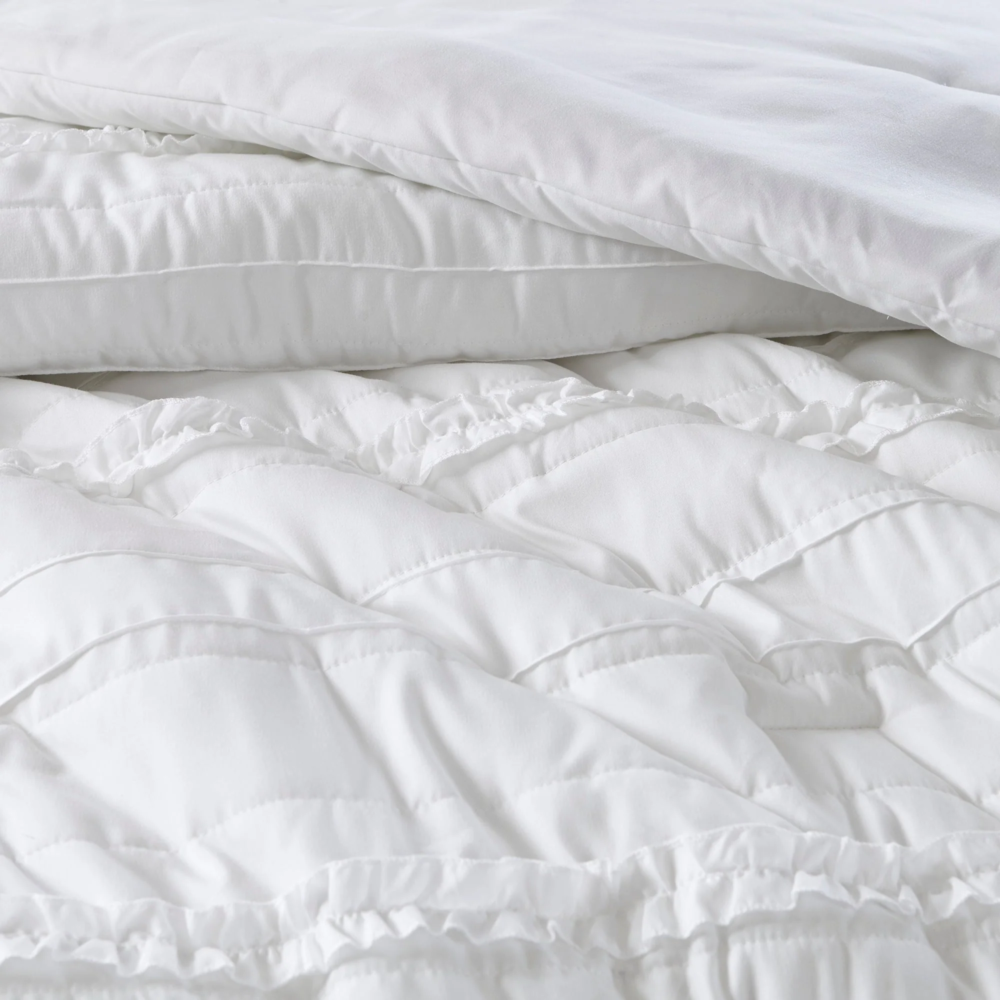 5 Piece Microfiber Ruffled Comforter Set White Queen - Image 5