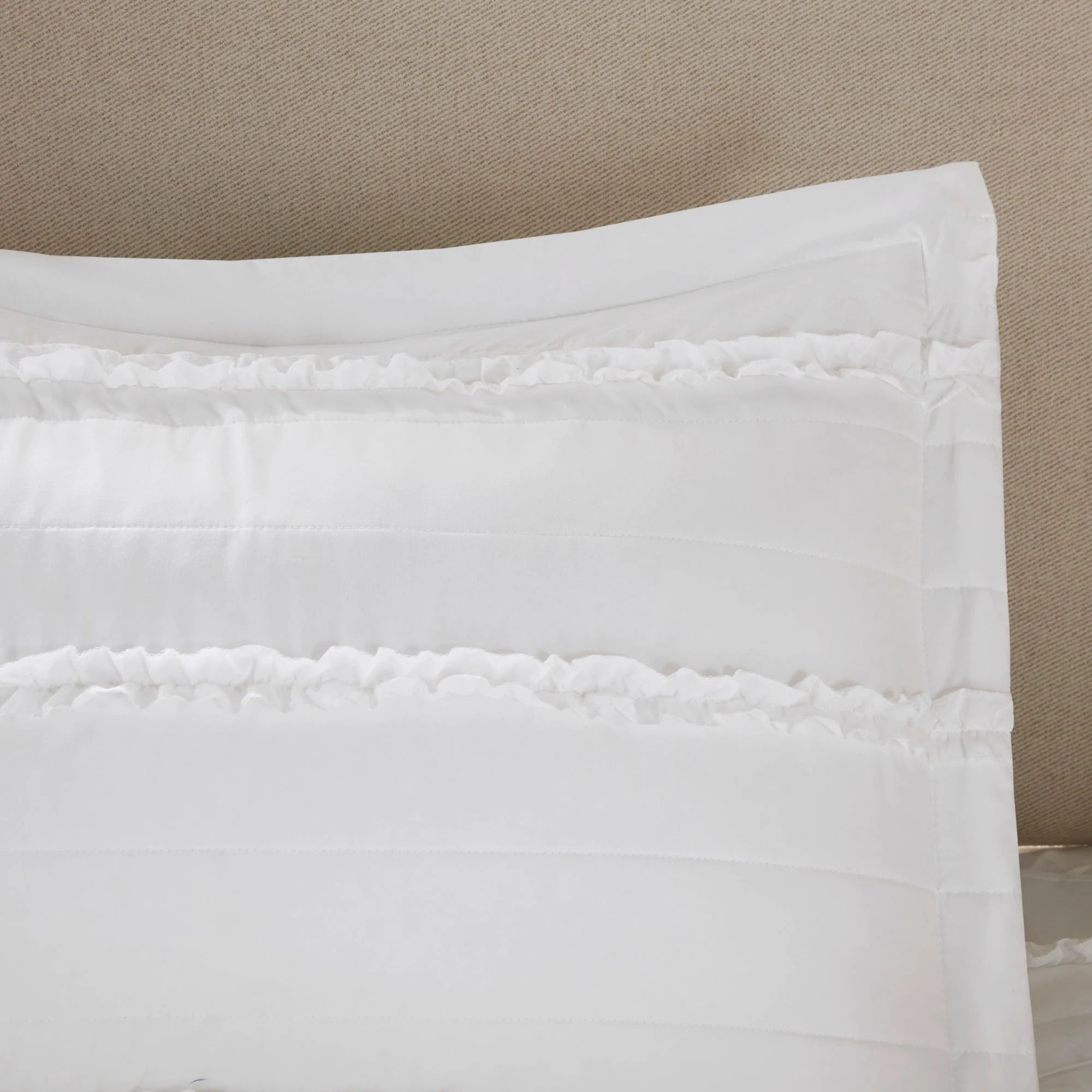 5 Piece Microfiber Ruffled Comforter Set White Queen - Image 6
