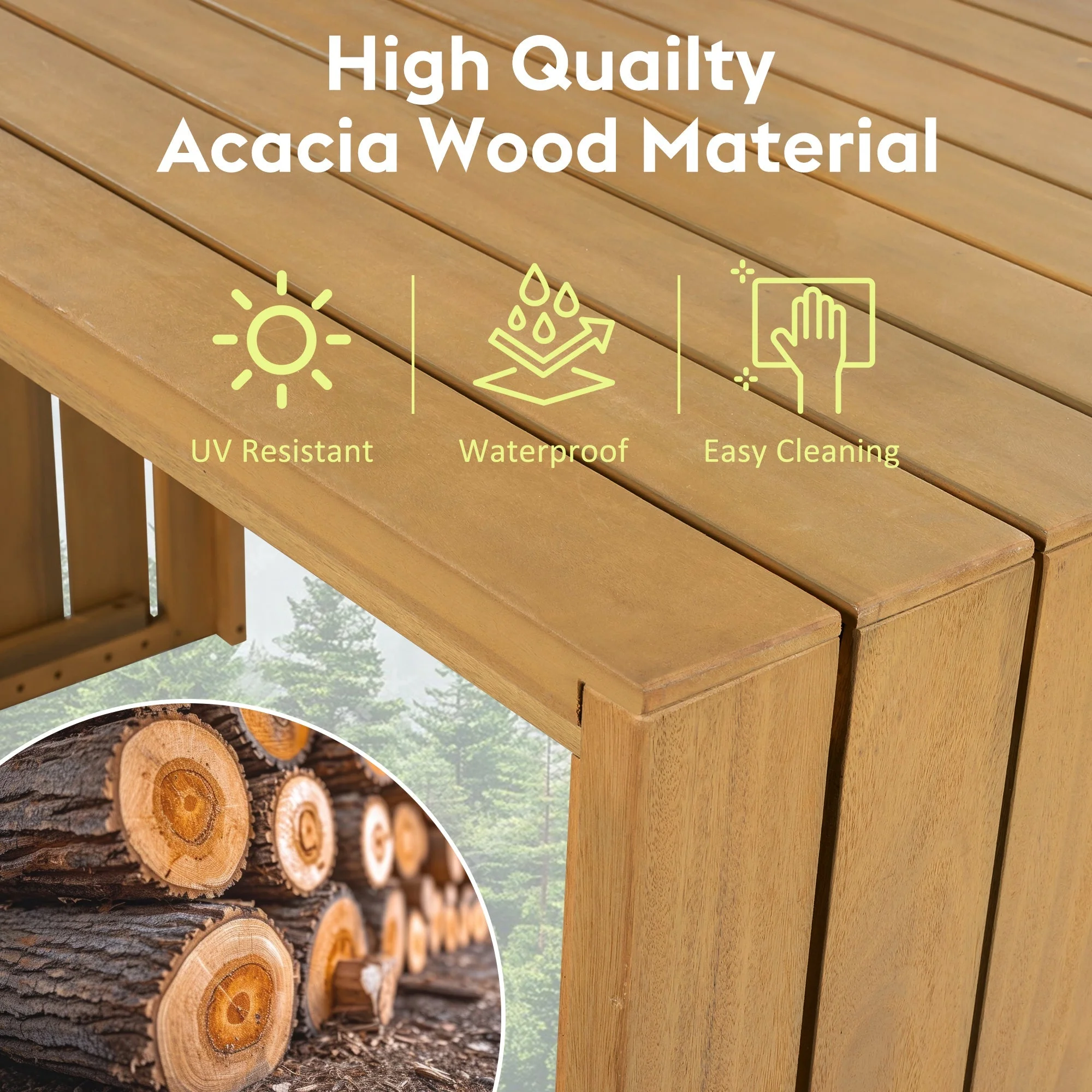 5 Piece Outdoor Bar Set with Acacia Wood Table and Cushioned Stools - Image 6