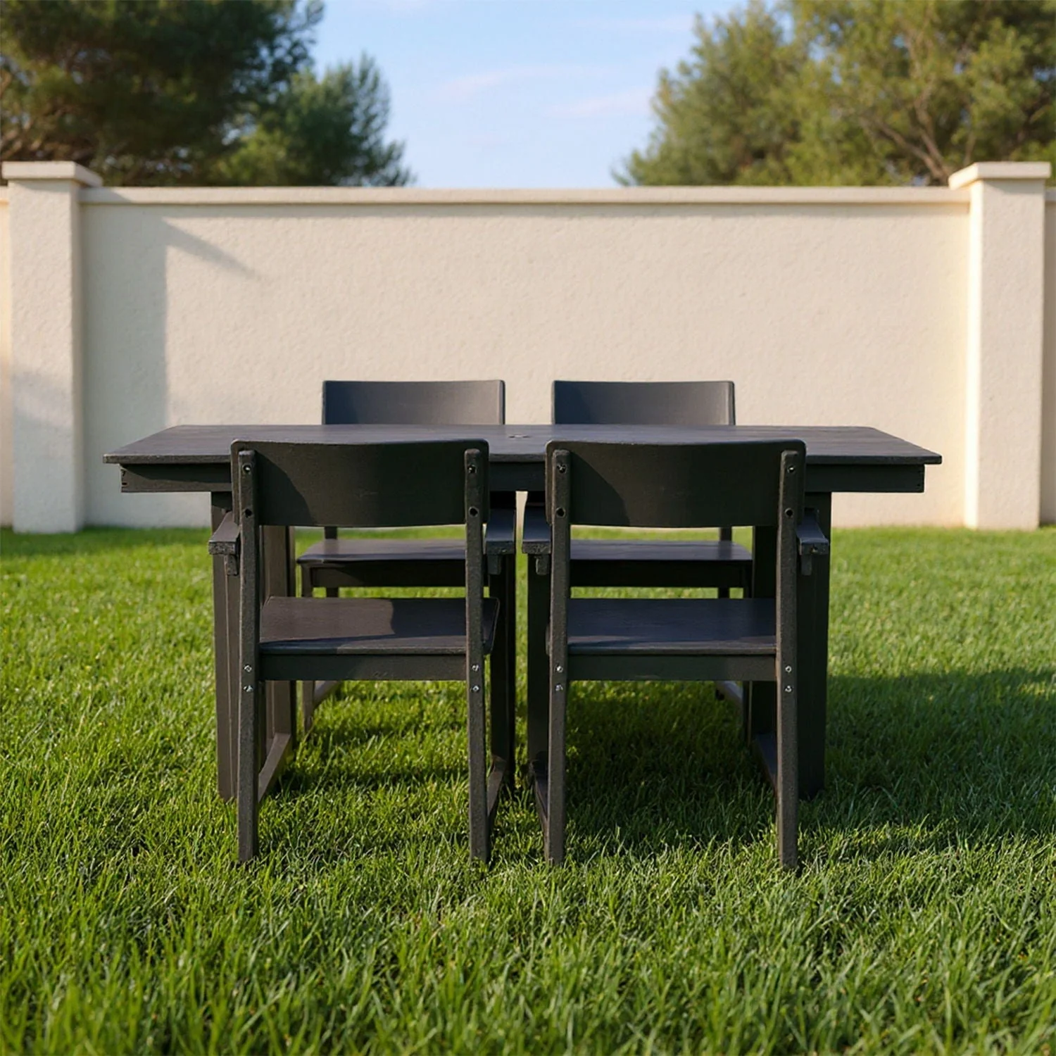 5 Piece Outdoor Dining Set with Umbrella Hole and 4 Armrest Chairs - Image 10