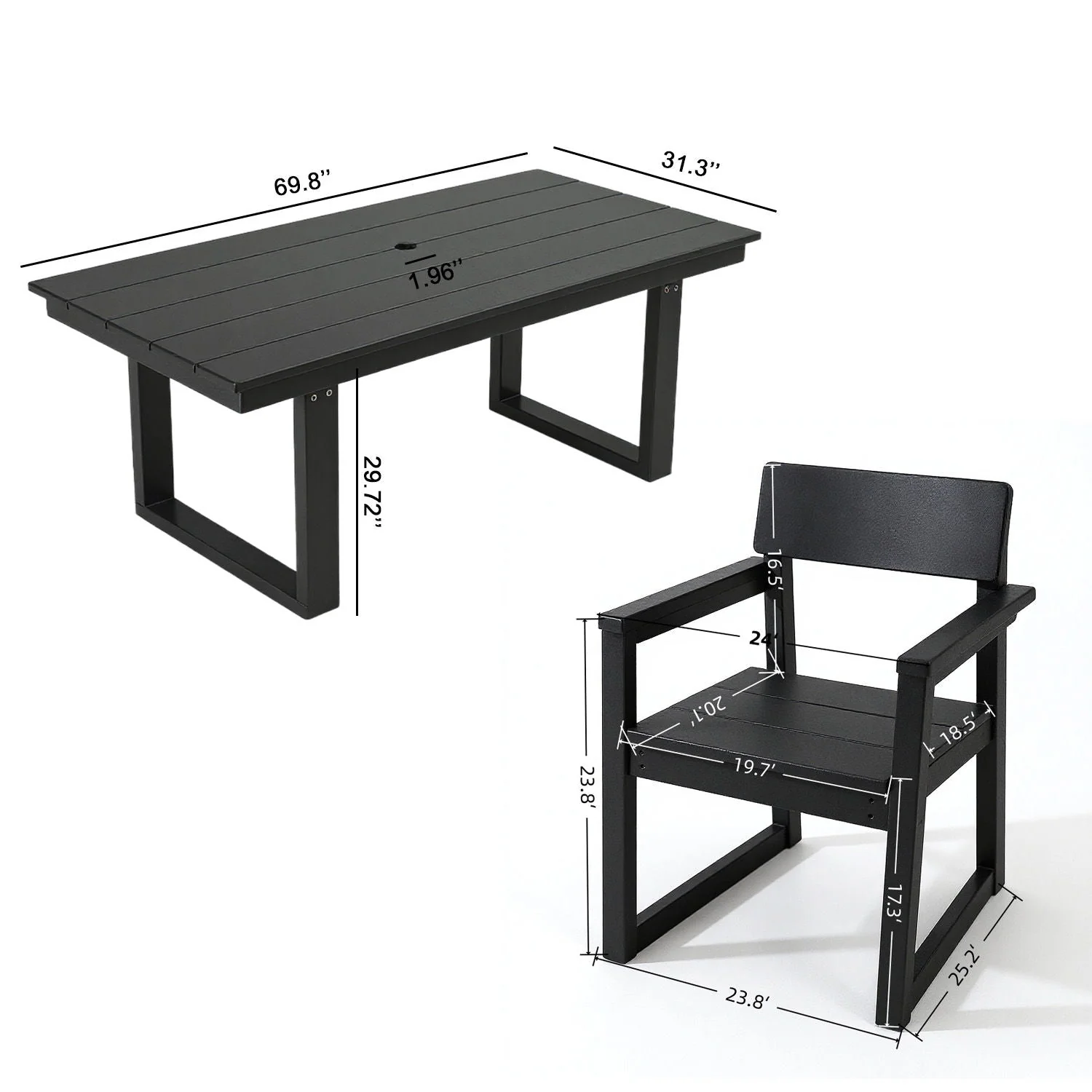 5 Piece Outdoor Dining Set with Umbrella Hole and 4 Armrest Chairs - Image 12