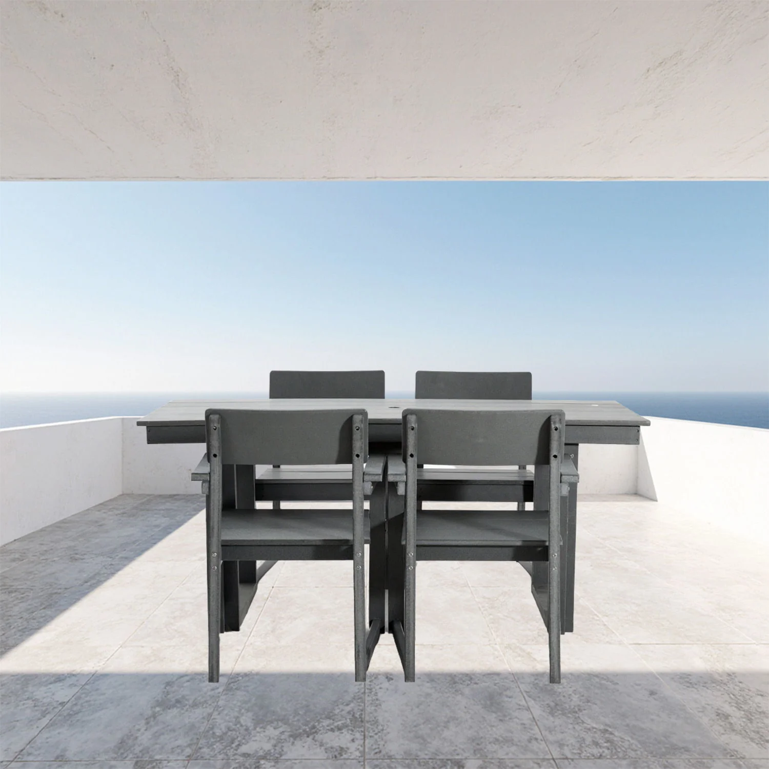 5 Piece Outdoor Dining Set with Umbrella Hole and 4 Armrest Chairs - Image 13