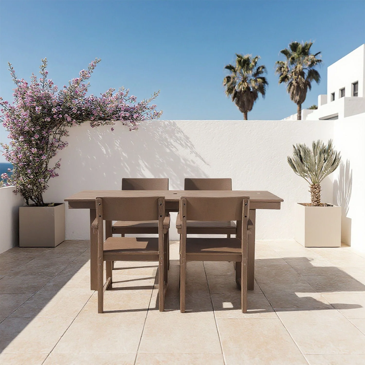 5 Piece Outdoor Dining Set with Umbrella Hole and 4 Armrest Chairs - Image 15
