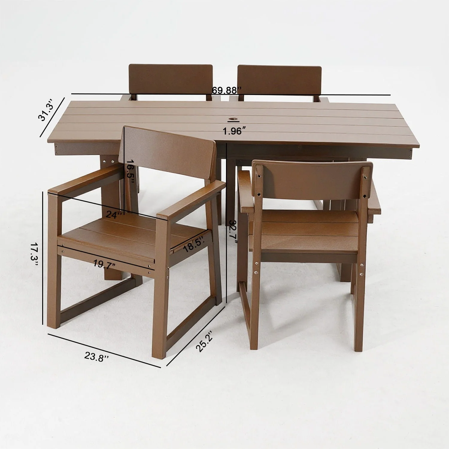 5 Piece Outdoor Dining Set with Umbrella Hole and 4 Armrest Chairs - Image 7