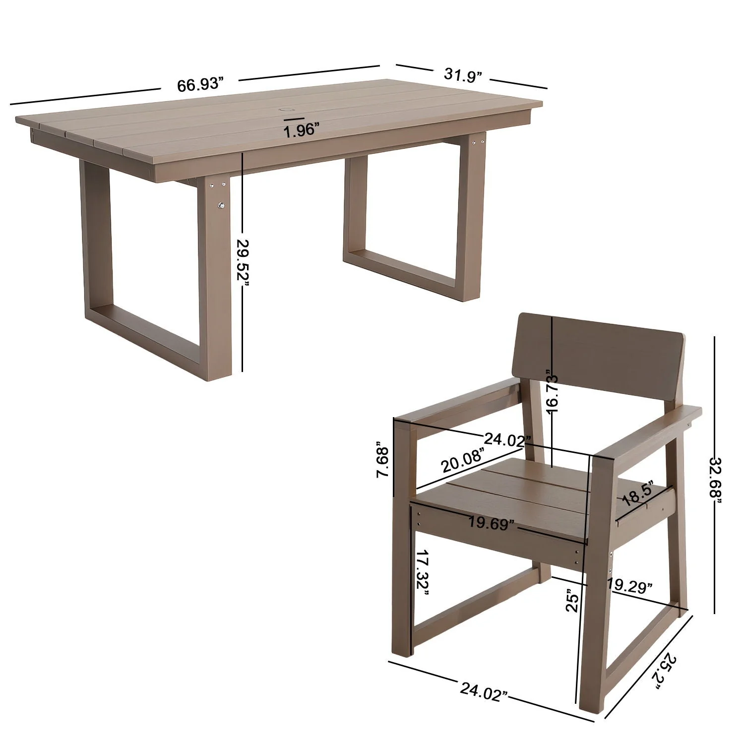 5 Piece Outdoor Dining Set with Umbrella Hole and 4 Armrest Chairs - Image 9