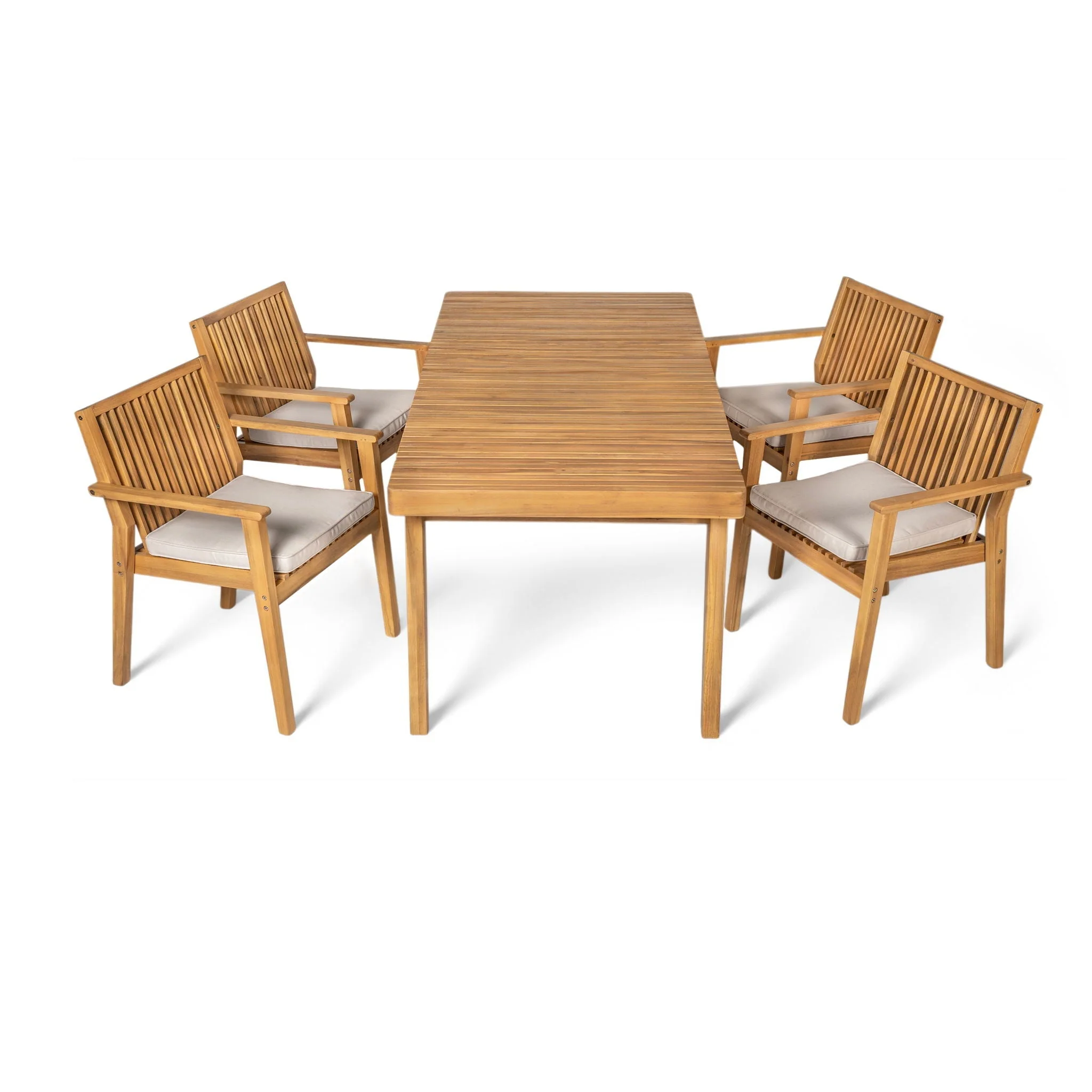 5 Piece Patio Furniture Set Acacia Wood Table and 4 Heavy Duty Cushioned Chairs - Image 2