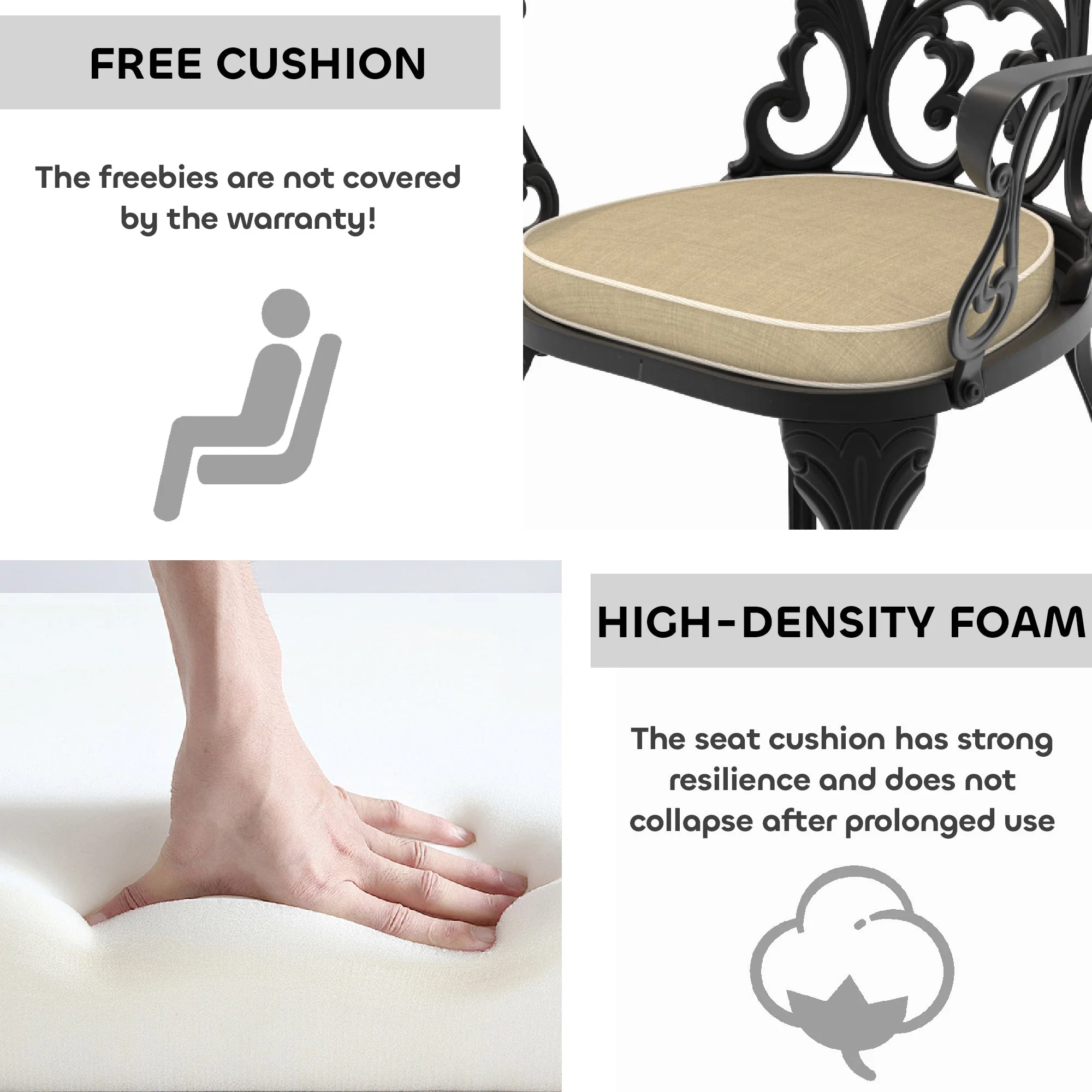 5-Piece Set of Cast Aluminum Patio Furniture with Off-White Cushions - Image 12
