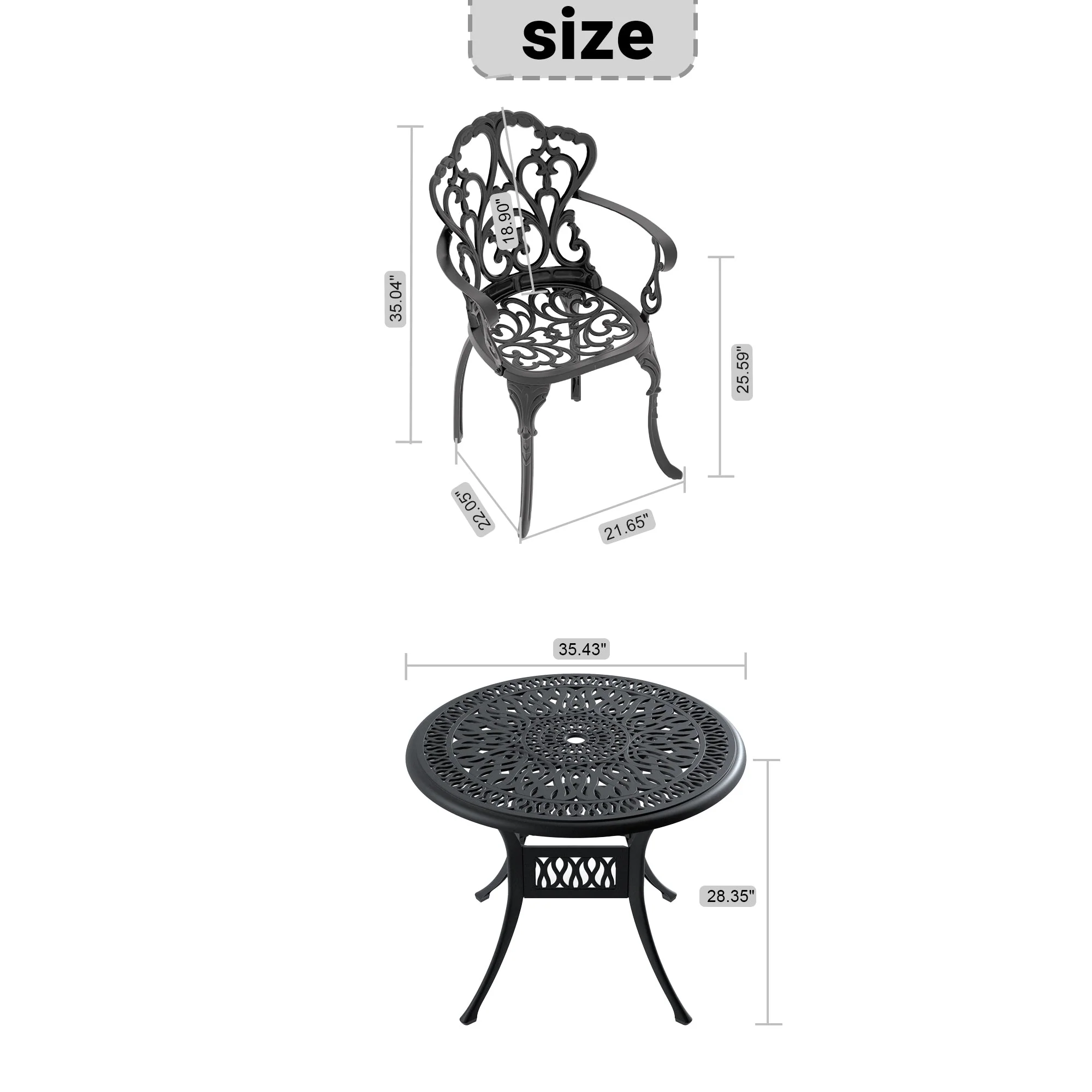 5-Piece Set of Cast Aluminum Patio Furniture with Off-White Cushions - Image 13