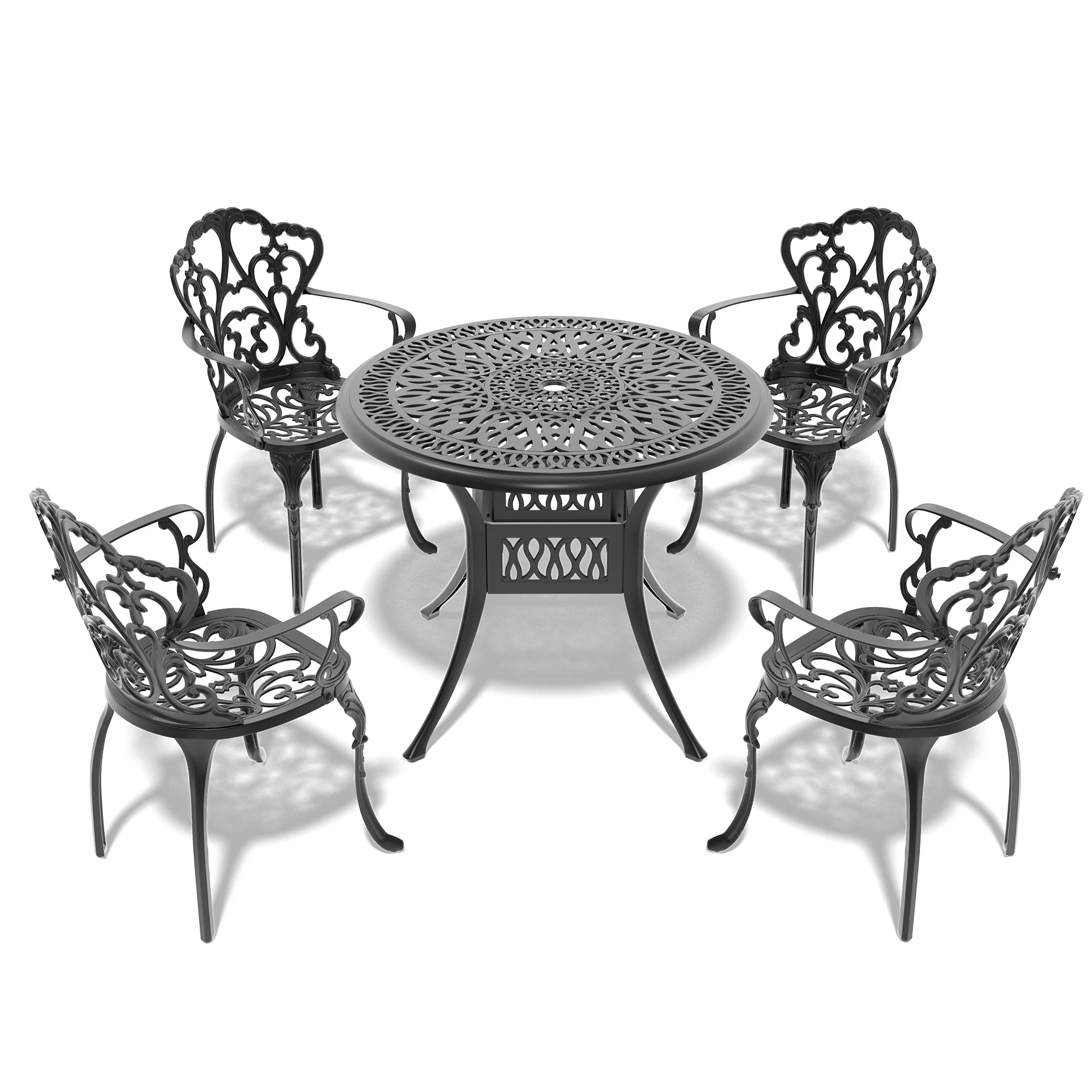5-Piece Set of Cast Aluminum Patio Furniture with Off-White Cushions - Image 3