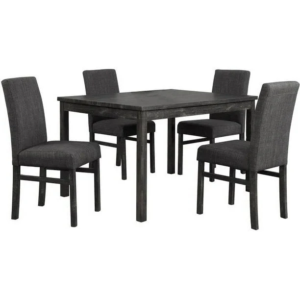 5 Piece Transitional Dining Room Set 48" Wood Dining Table with 4 Upholstered Side Chairs Charcoal Finish - Image 2