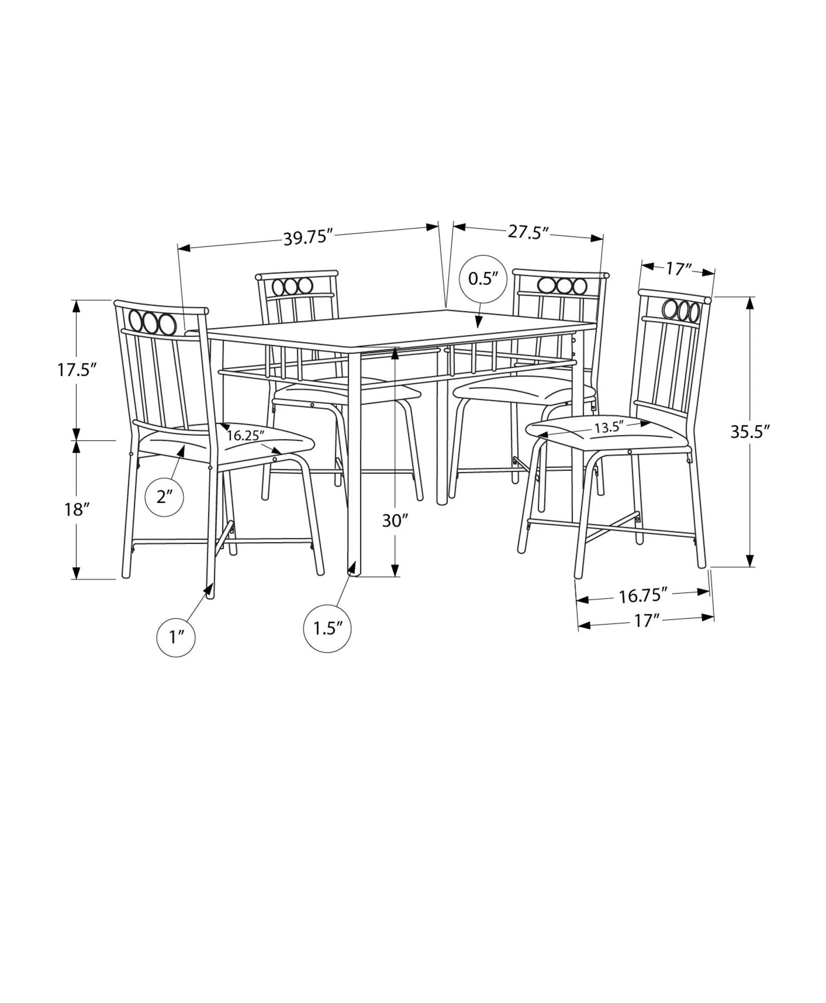 5 Pieces Dining Table Set, Small, Rectangular - Image 4