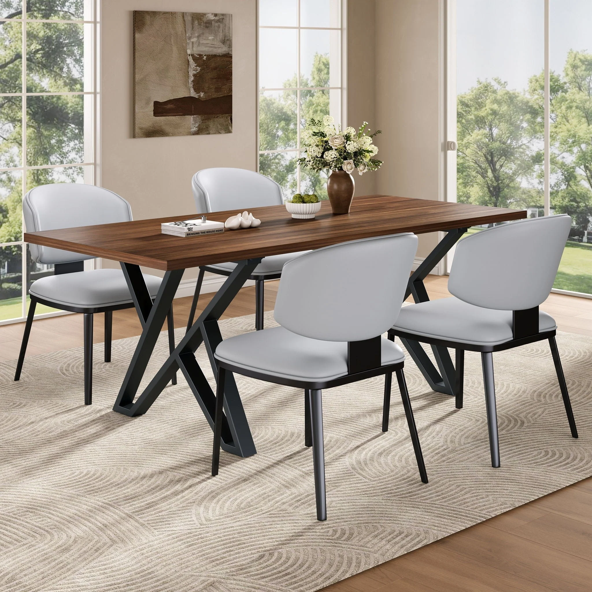 5 Pieces Modern Faux Leather And Metal Dining Set - Image 22