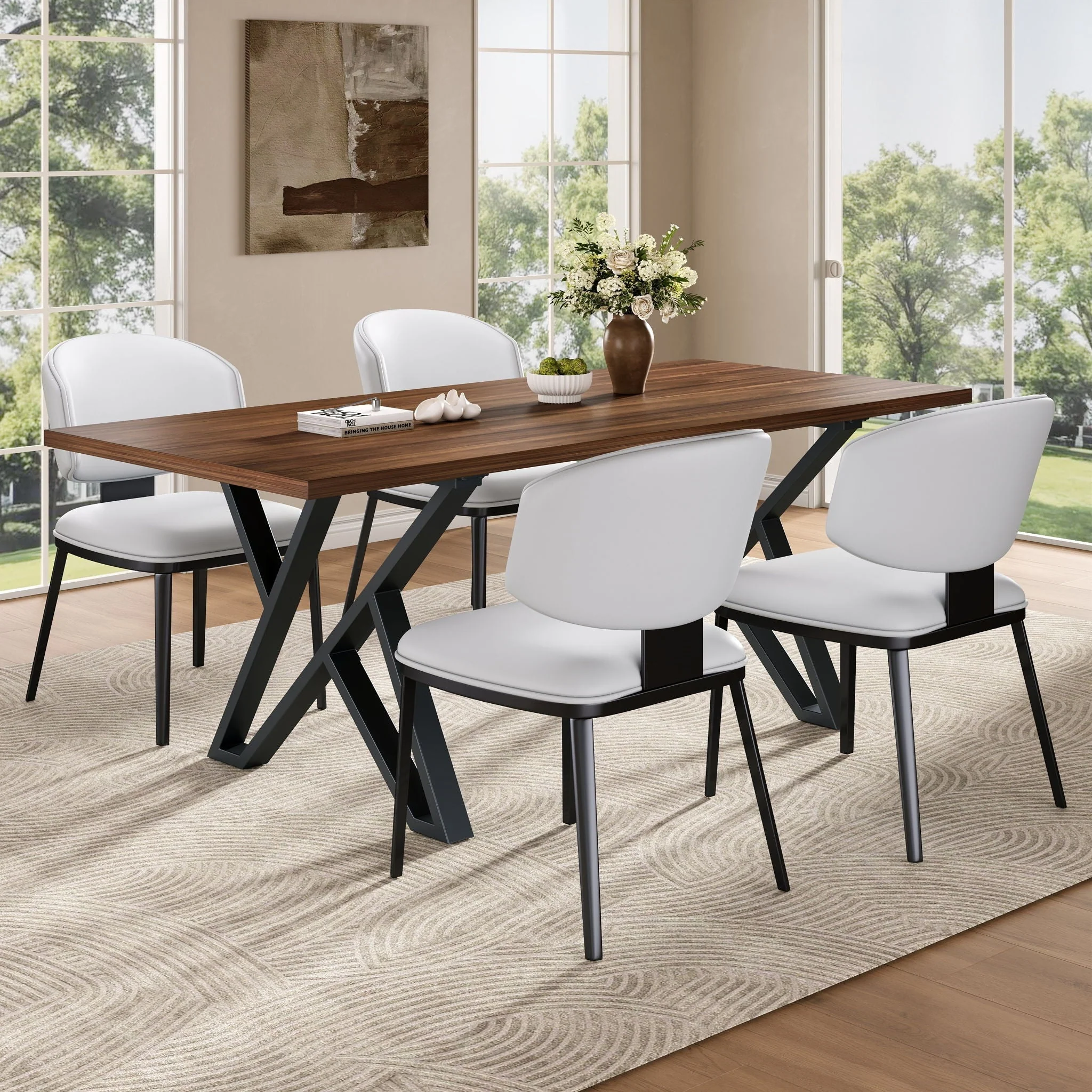5 Pieces Modern Faux Leather And Metal Dining Set - Image 38