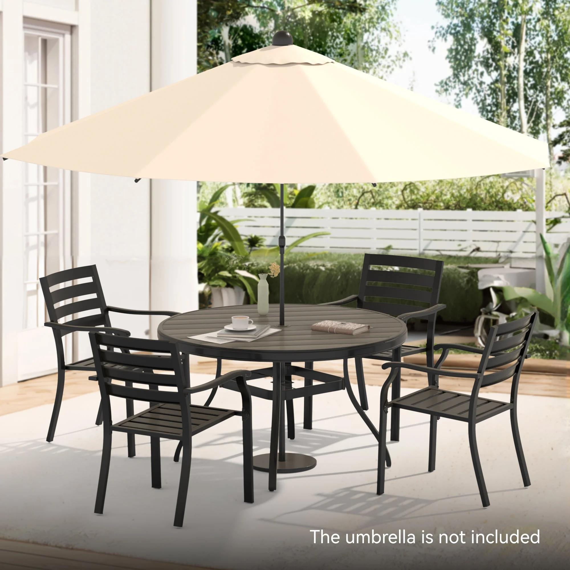 5 Pieces Outdoor Patio Dining Set with Stackable Metal Chairs and Round Table - Image 11