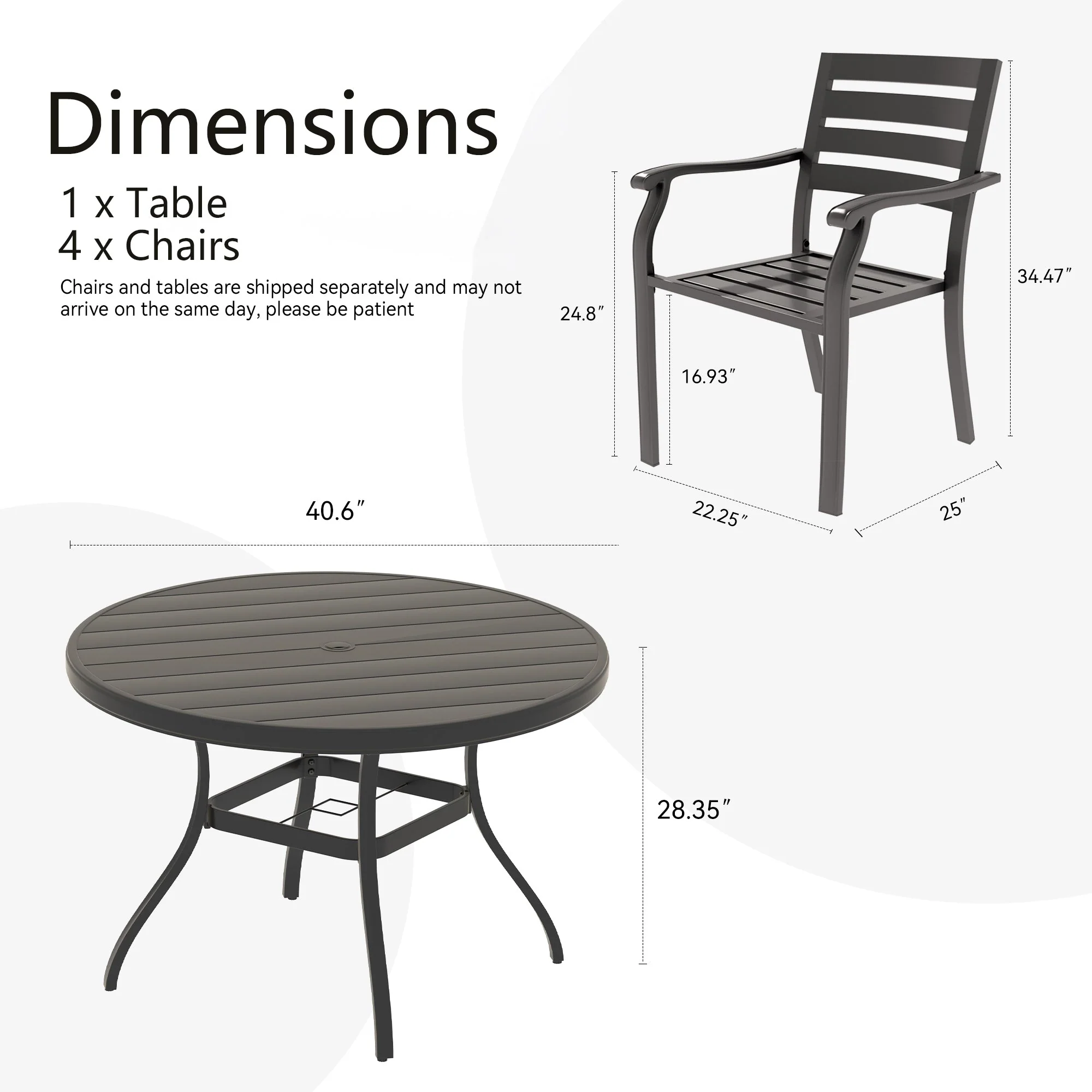 5 Pieces Outdoor Patio Dining Set with Stackable Metal Chairs and Round Table - Image 3