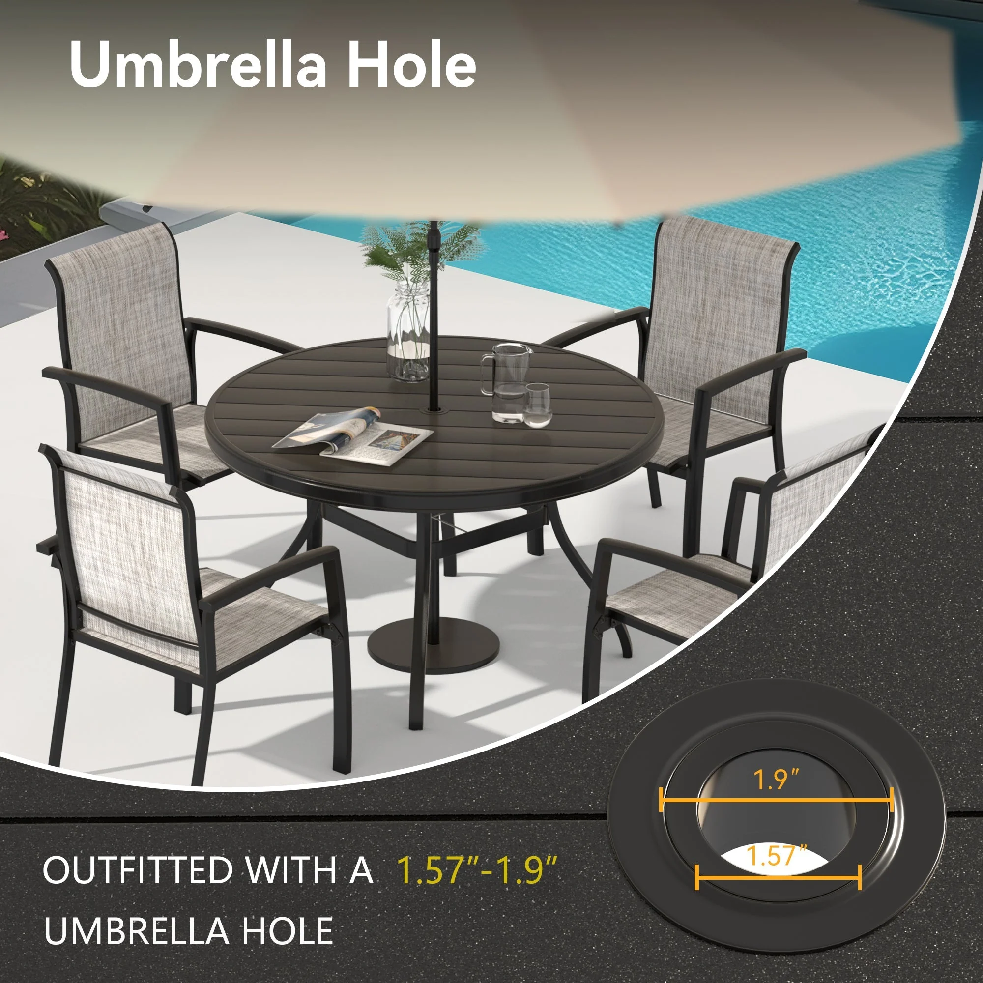 5 Pieces Outdoor Patio Dining Set with Stackable Metal Chairs and Round Table - Image 4