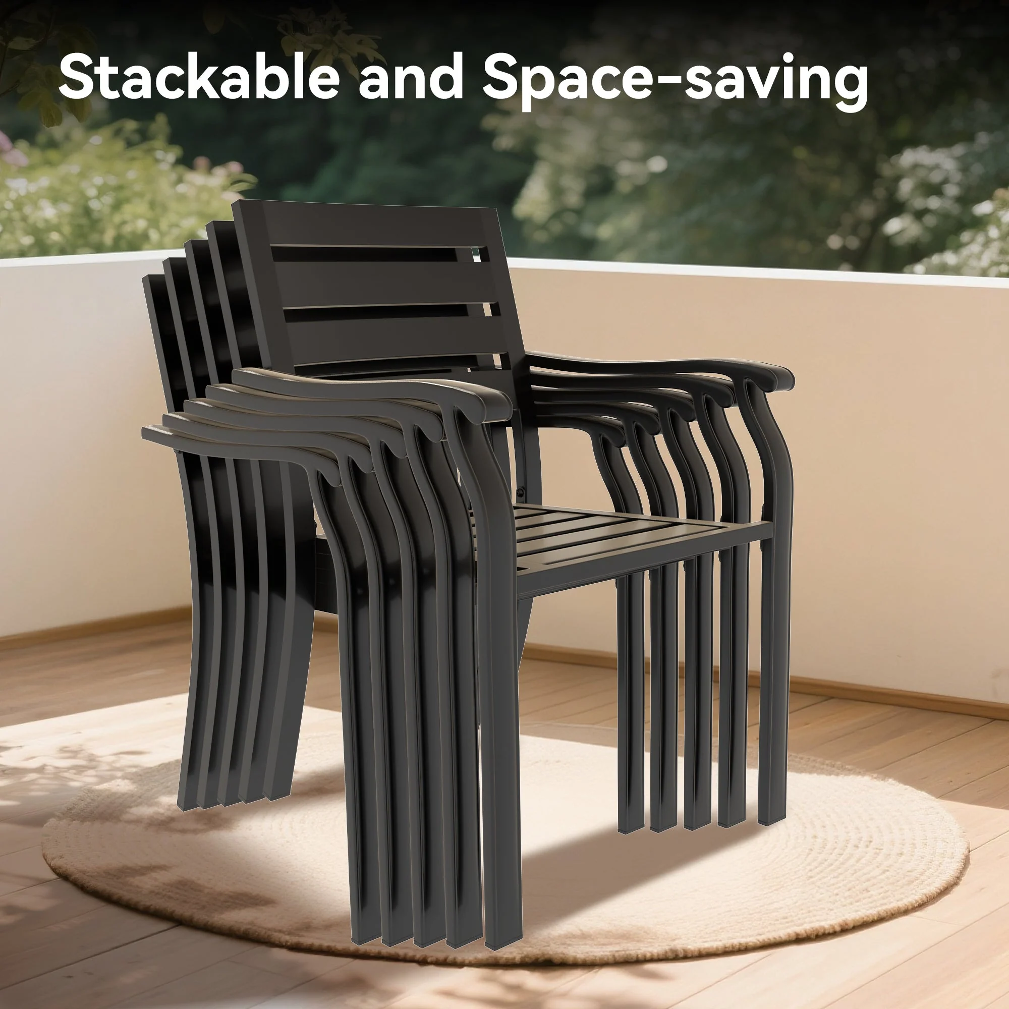 5 Pieces Outdoor Patio Dining Set with Stackable Metal Chairs and Round Table - Image 6