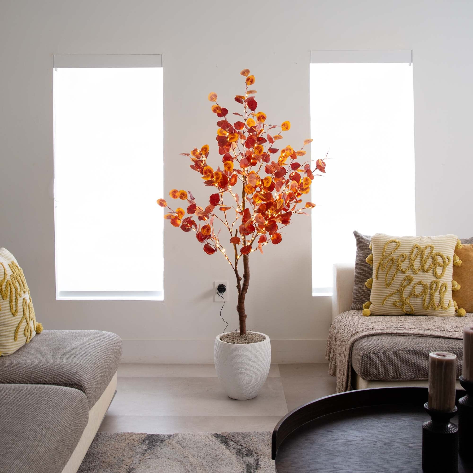5’ Pre-Lit Autumn Eucalyptus Artificial Fall Tree with 220 Warm White LED Lights - Image 3