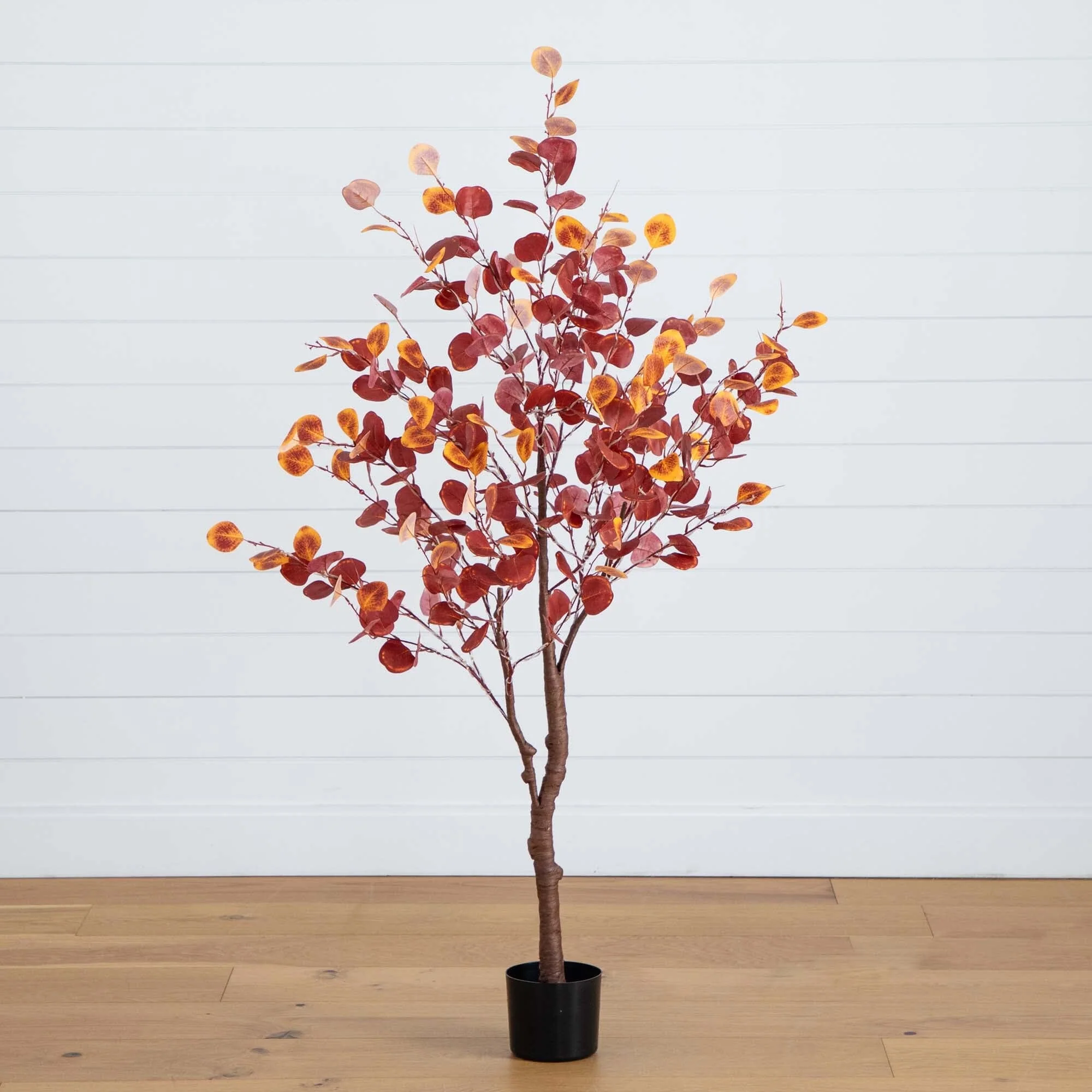 5’ Pre-Lit Autumn Eucalyptus Artificial Fall Tree with 220 Warm White LED Lights - Image 4