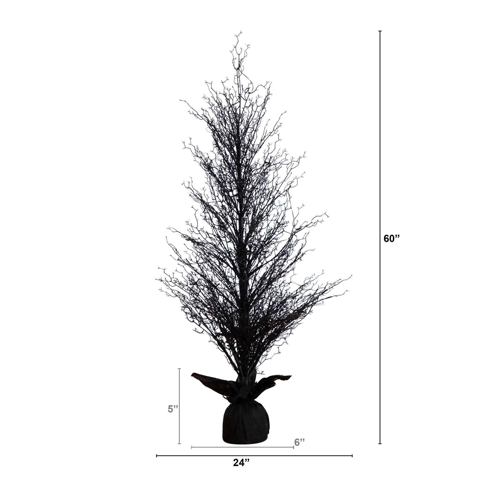 5’ Pre-Lit Halloween Black Twig Artificial Fall Tree in Burlap Planter with 85 Warm White LED Lights - Image 10
