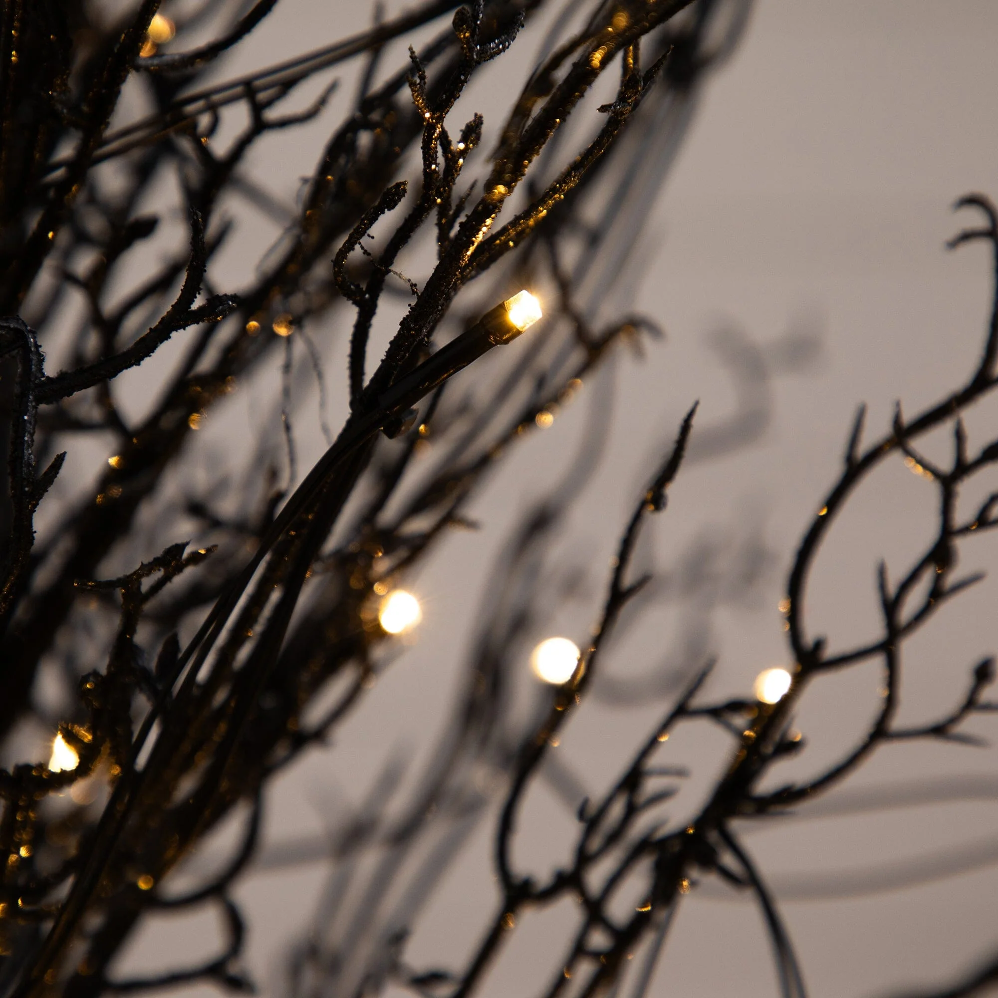 5’ Pre-Lit Halloween Black Twig Artificial Fall Tree in Burlap Planter with 85 Warm White LED Lights - Image 2