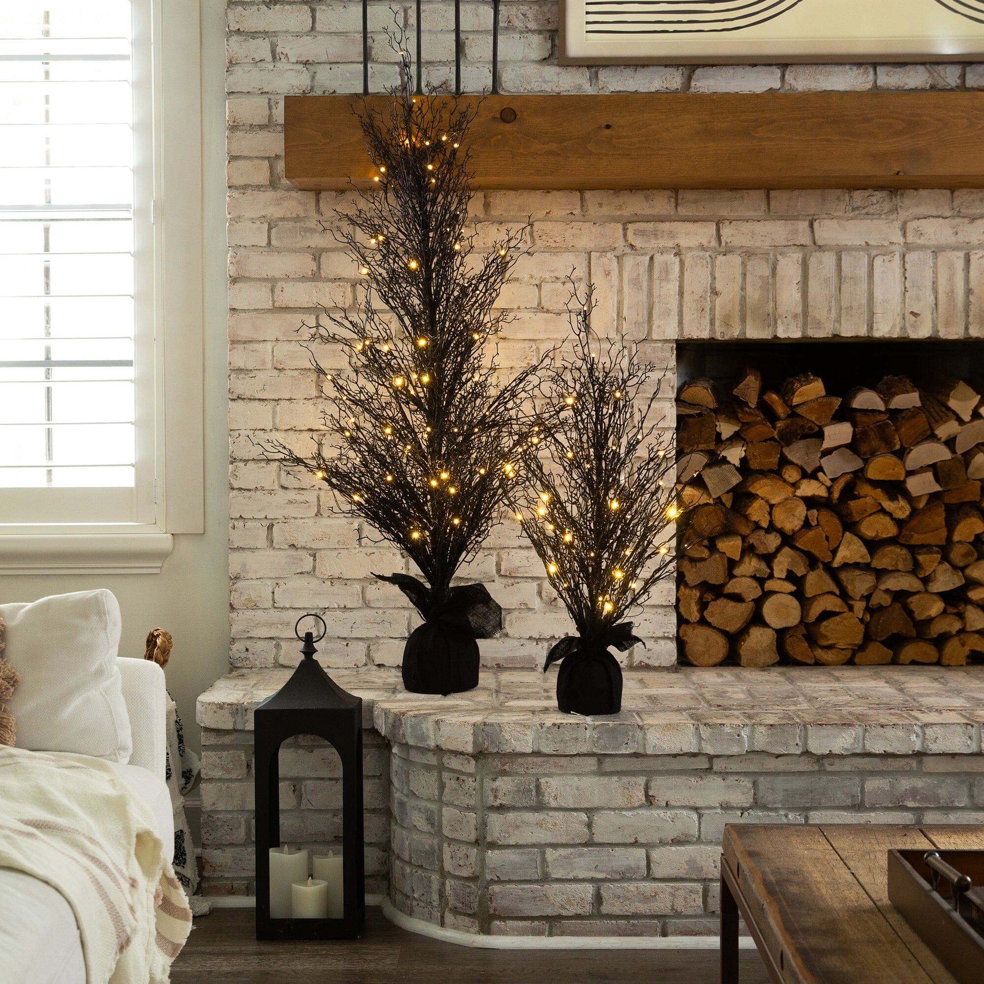 5’ Pre-Lit Halloween Black Twig Artificial Fall Tree in Burlap Planter with 85 Warm White LED Lights - Image 5
