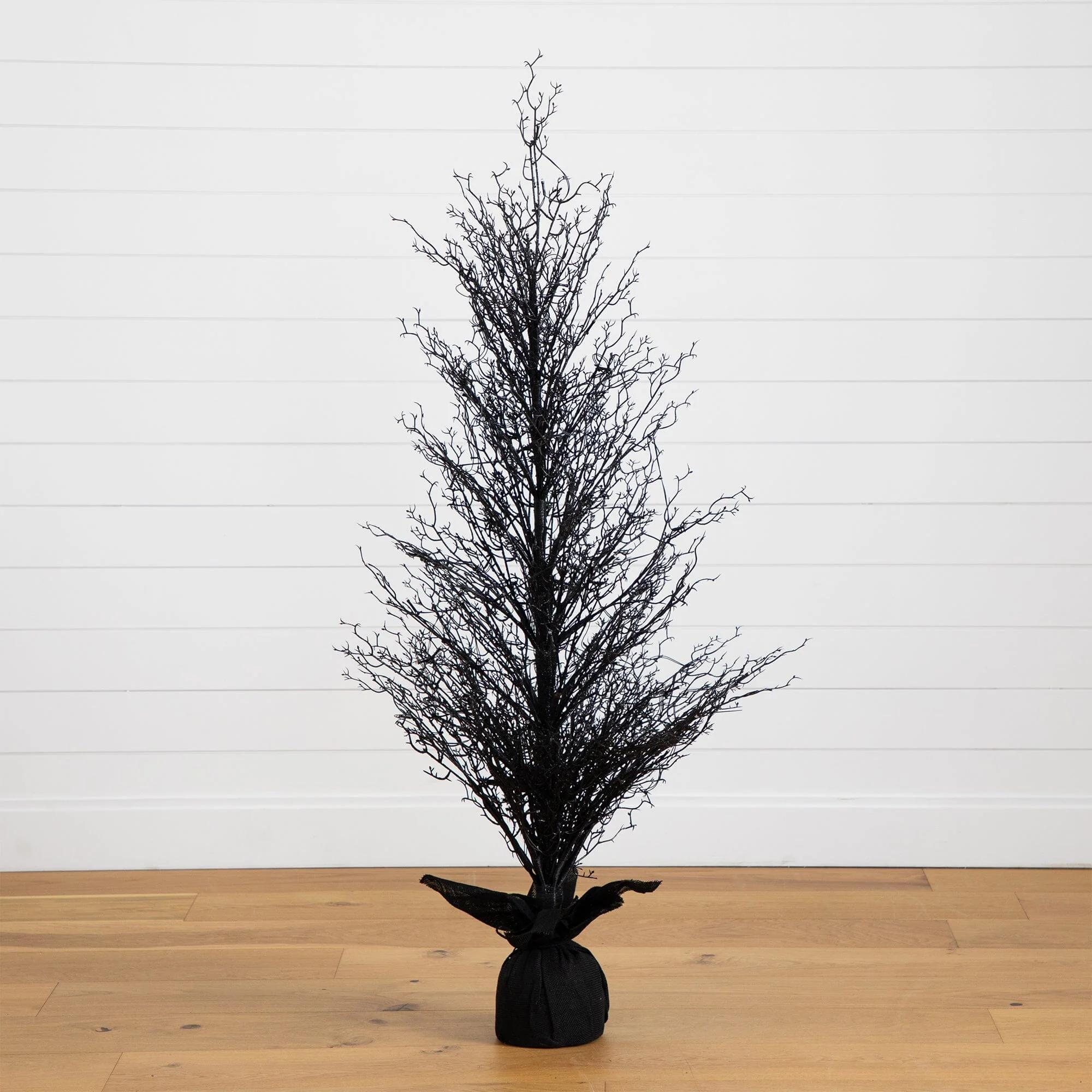 5’ Pre-Lit Halloween Black Twig Artificial Fall Tree in Burlap Planter with 85 Warm White LED Lights - Image 7