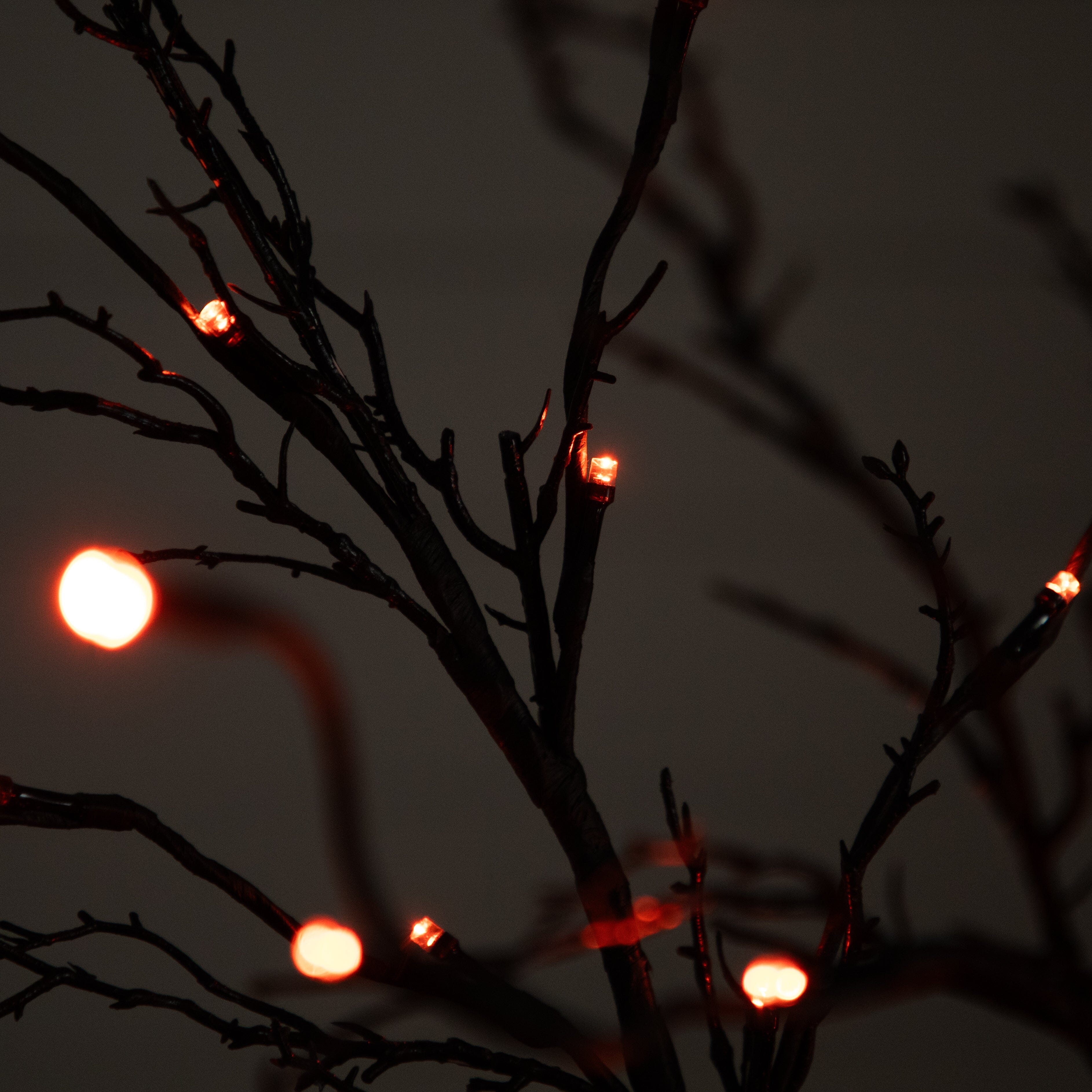 5’ Pre-Lit Halloween Deluxe Black Twig Artificial Tree with 102 Orange & Purple LED Lights - Image 2