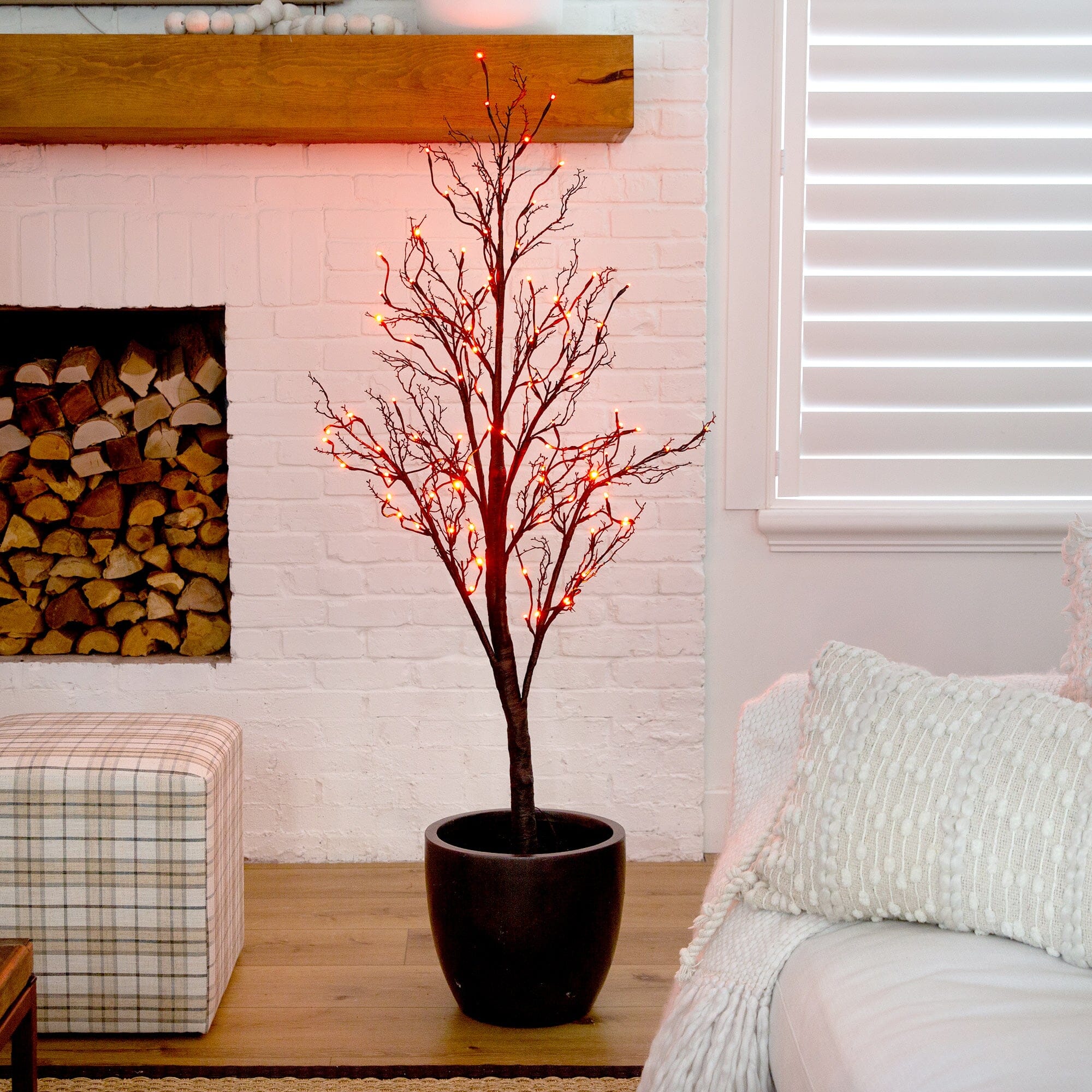 5’ Pre-Lit Halloween Deluxe Black Twig Artificial Tree with 102 Orange & Purple LED Lights - Image 3