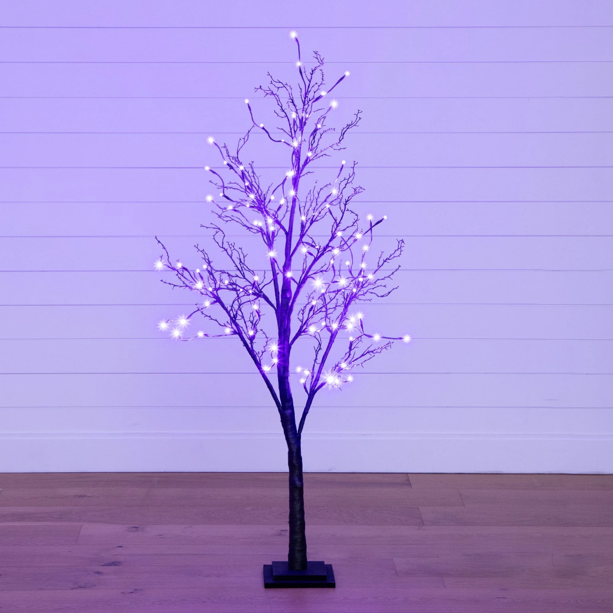 5’ Pre-Lit Halloween Deluxe Black Twig Artificial Tree with 102 Orange & Purple LED Lights - Image 4