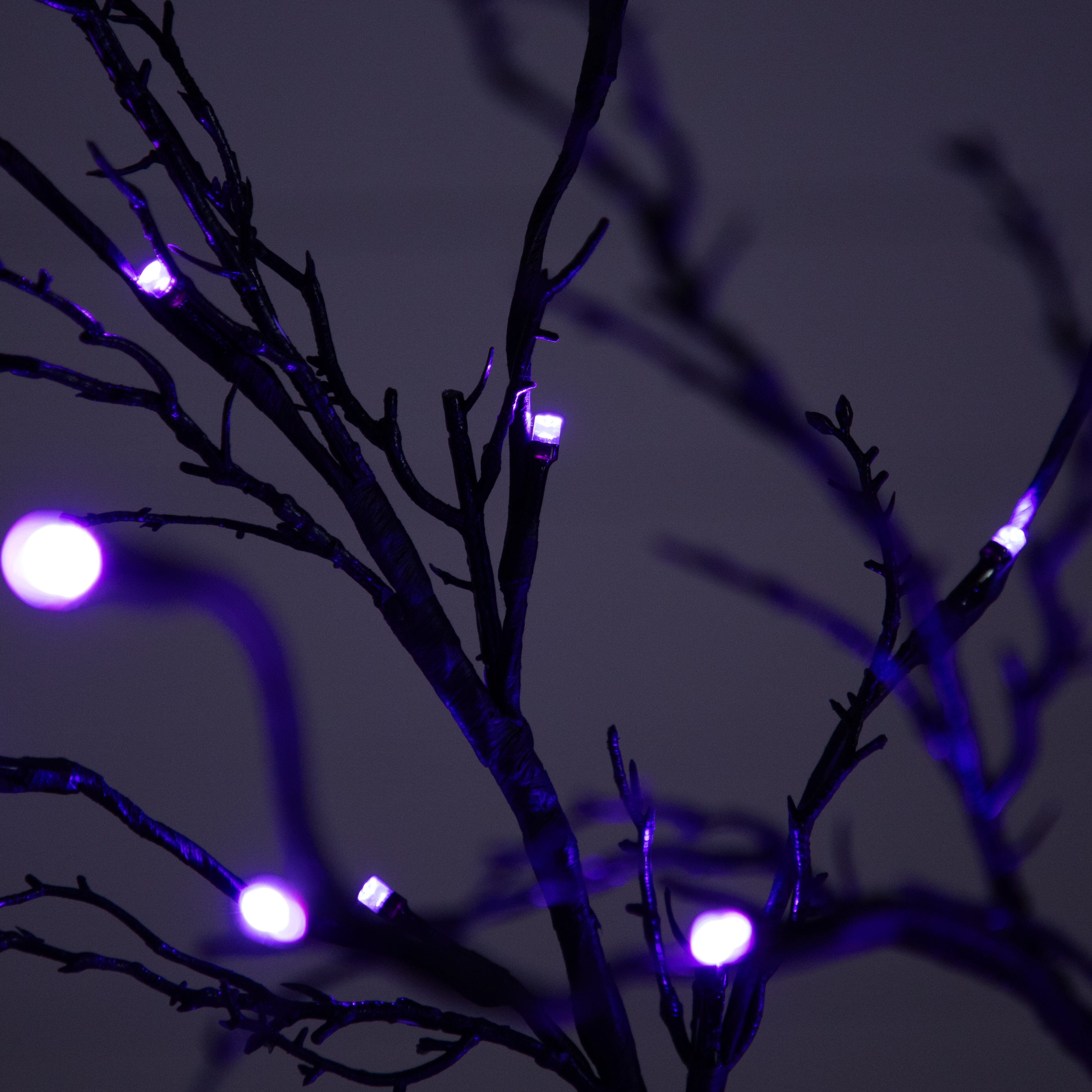 5’ Pre-Lit Halloween Deluxe Black Twig Artificial Tree with 102 Orange & Purple LED Lights - Image 5