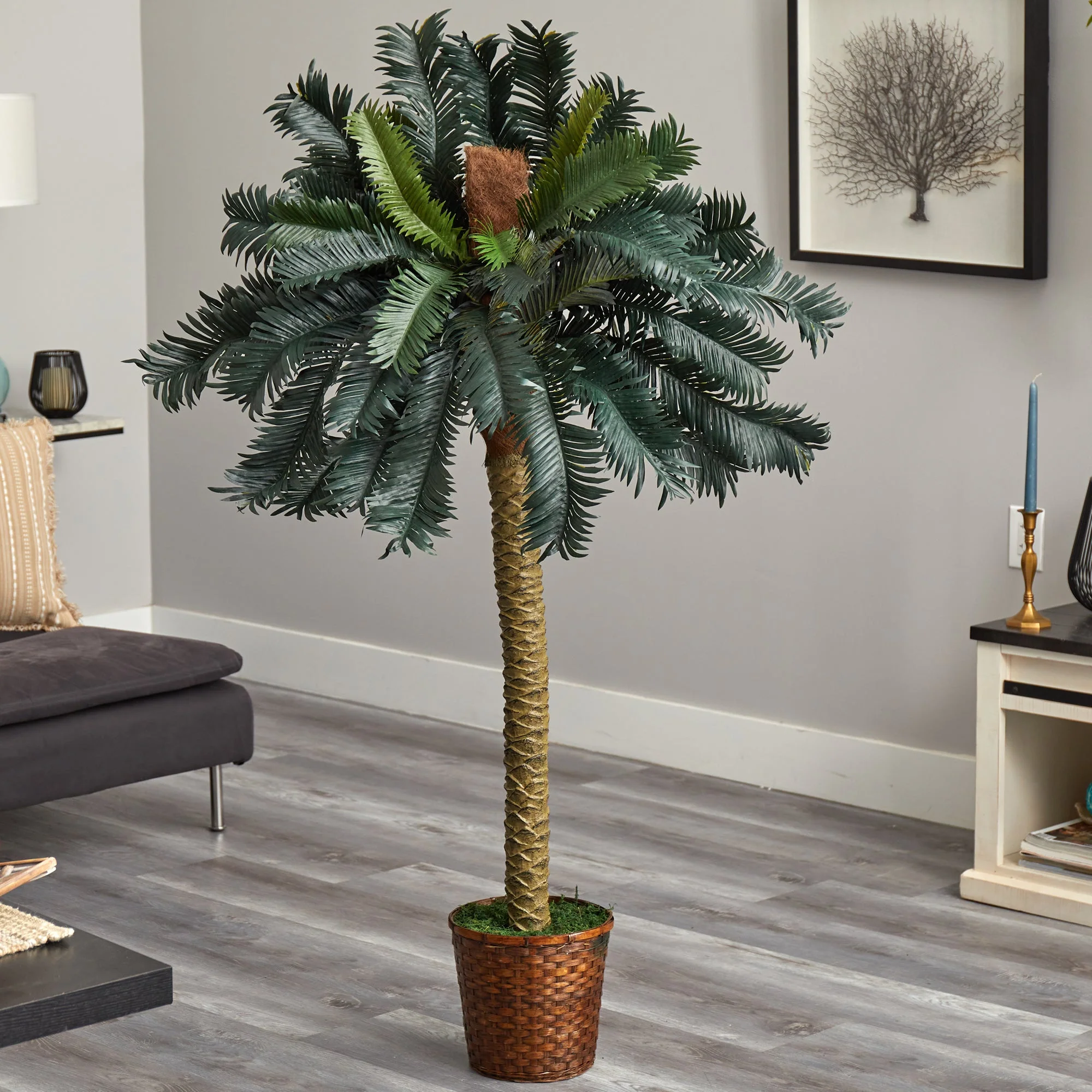 5’ Sago Palm Artificial Tree in Basket - Image 3