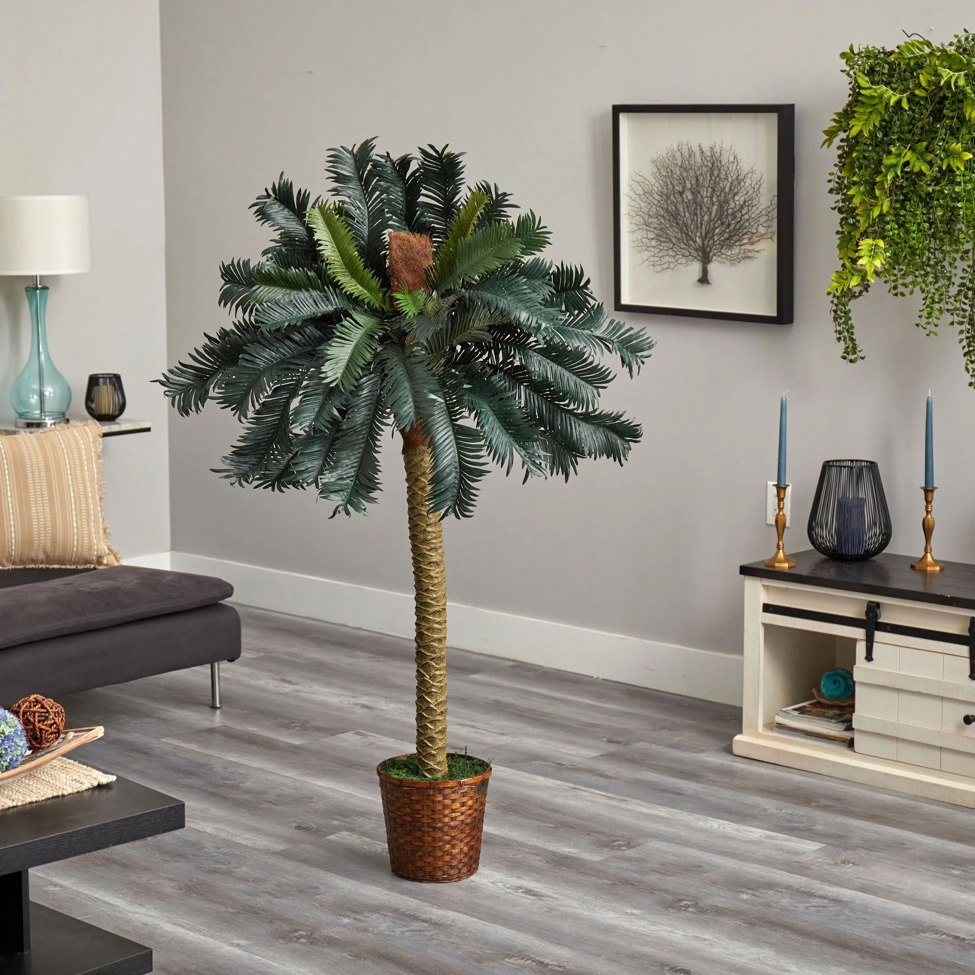 5’ Sago Palm Artificial Tree in Basket - Image 4