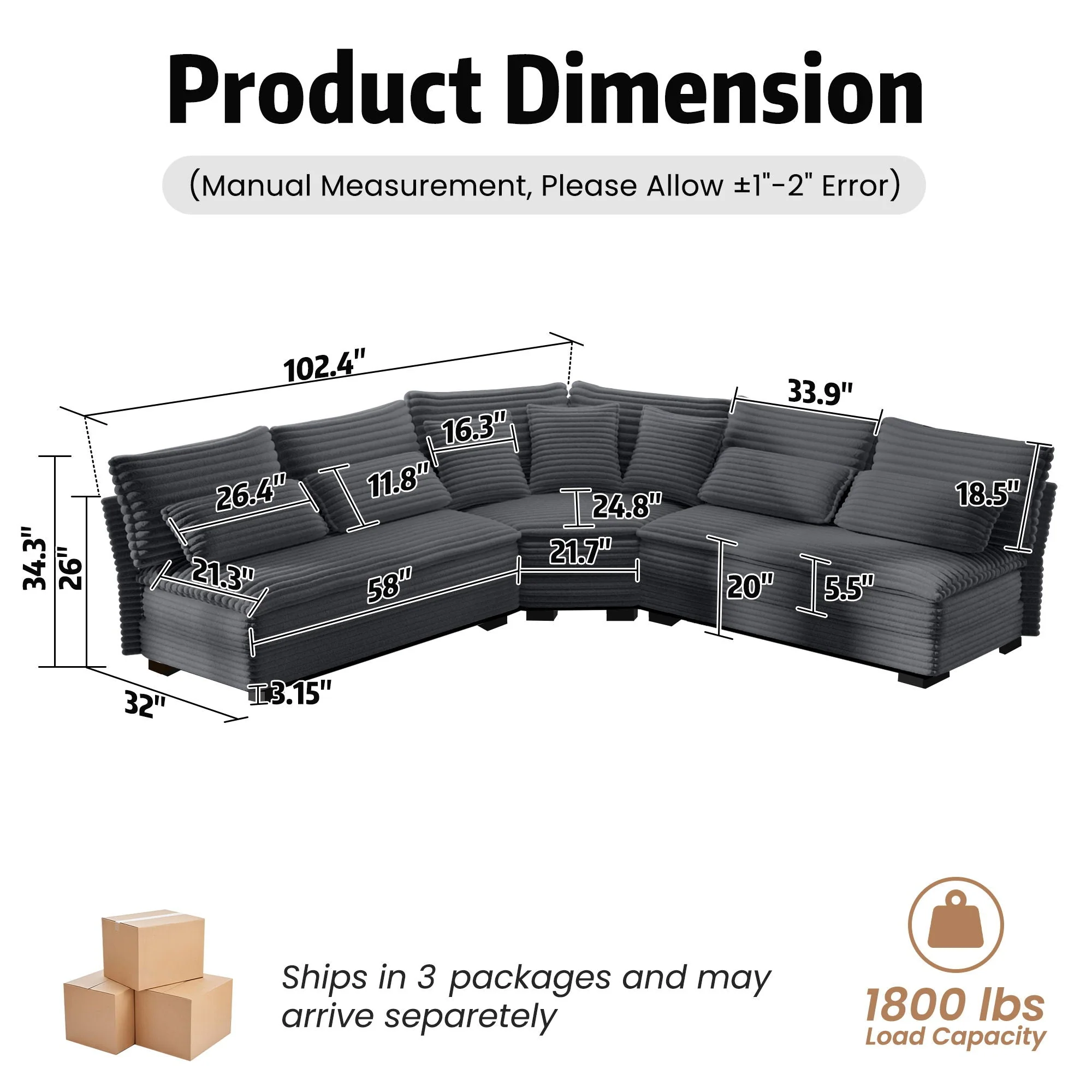 5 Seater L Shaped Sectional Sofa With Curved Corner, 7 Pillows - Image 11