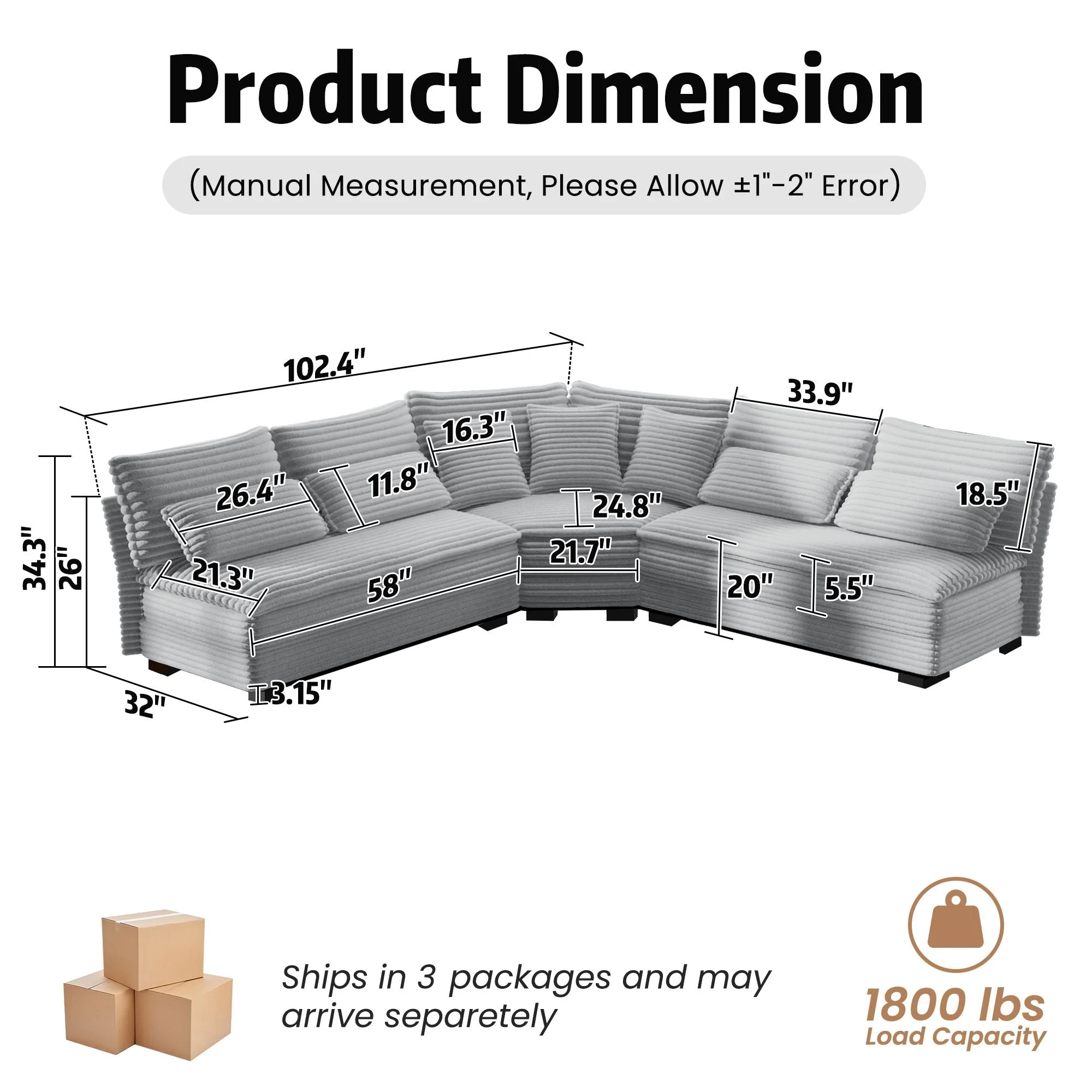 5 Seater L Shaped Sectional Sofa With Curved Corner, 7 Pillows - Image 12