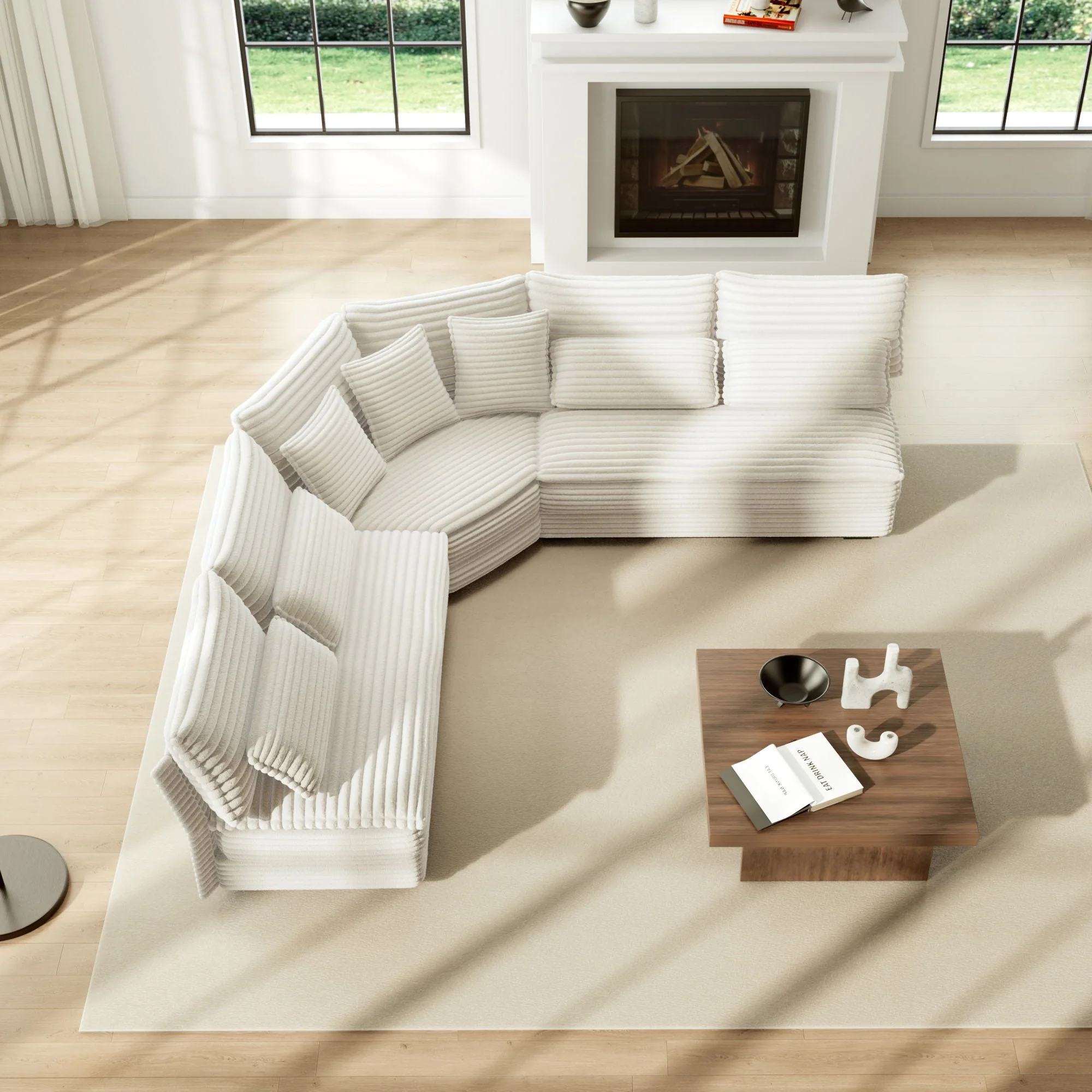 5 Seater L Shaped Sectional Sofa With Curved Corner, 7 Pillows - Image 5