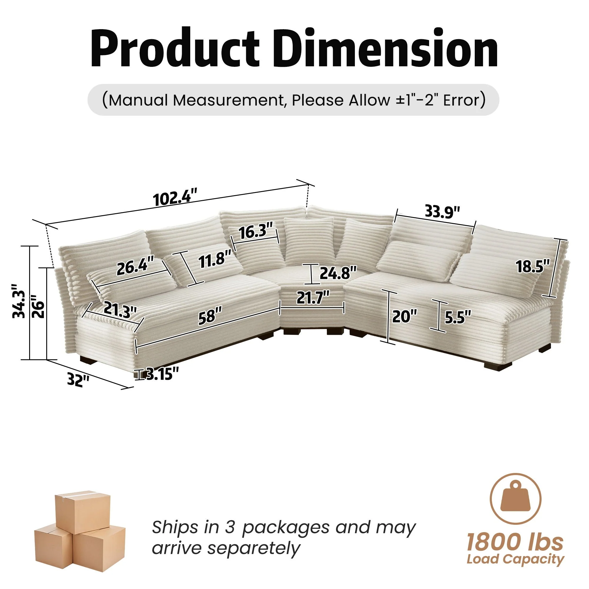 5 Seater L Shaped Sectional Sofa With Curved Corner, 7 Pillows - Image 6