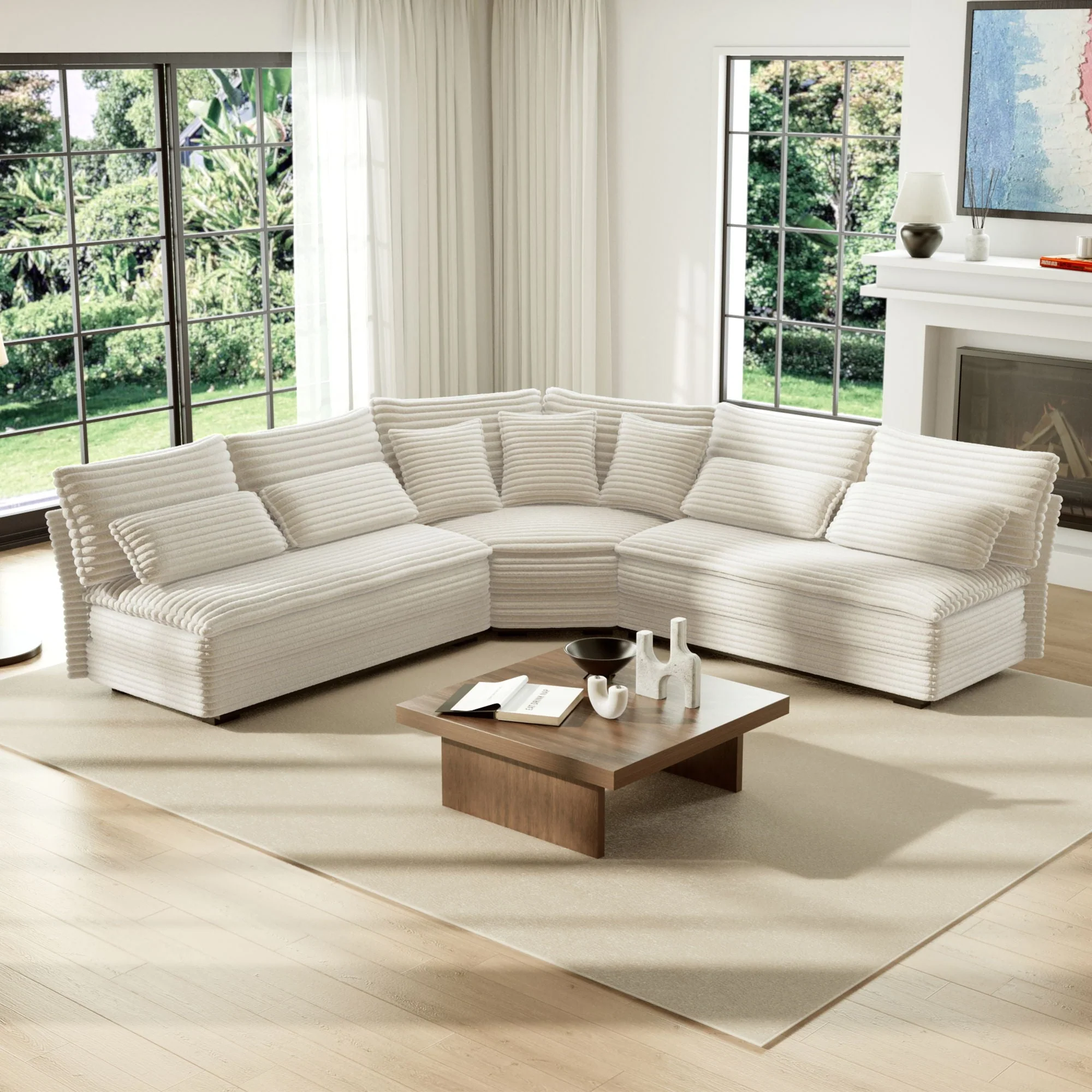 5 Seater L Shaped Sectional Sofa With Curved Corner, 7 Pillows - Image 7