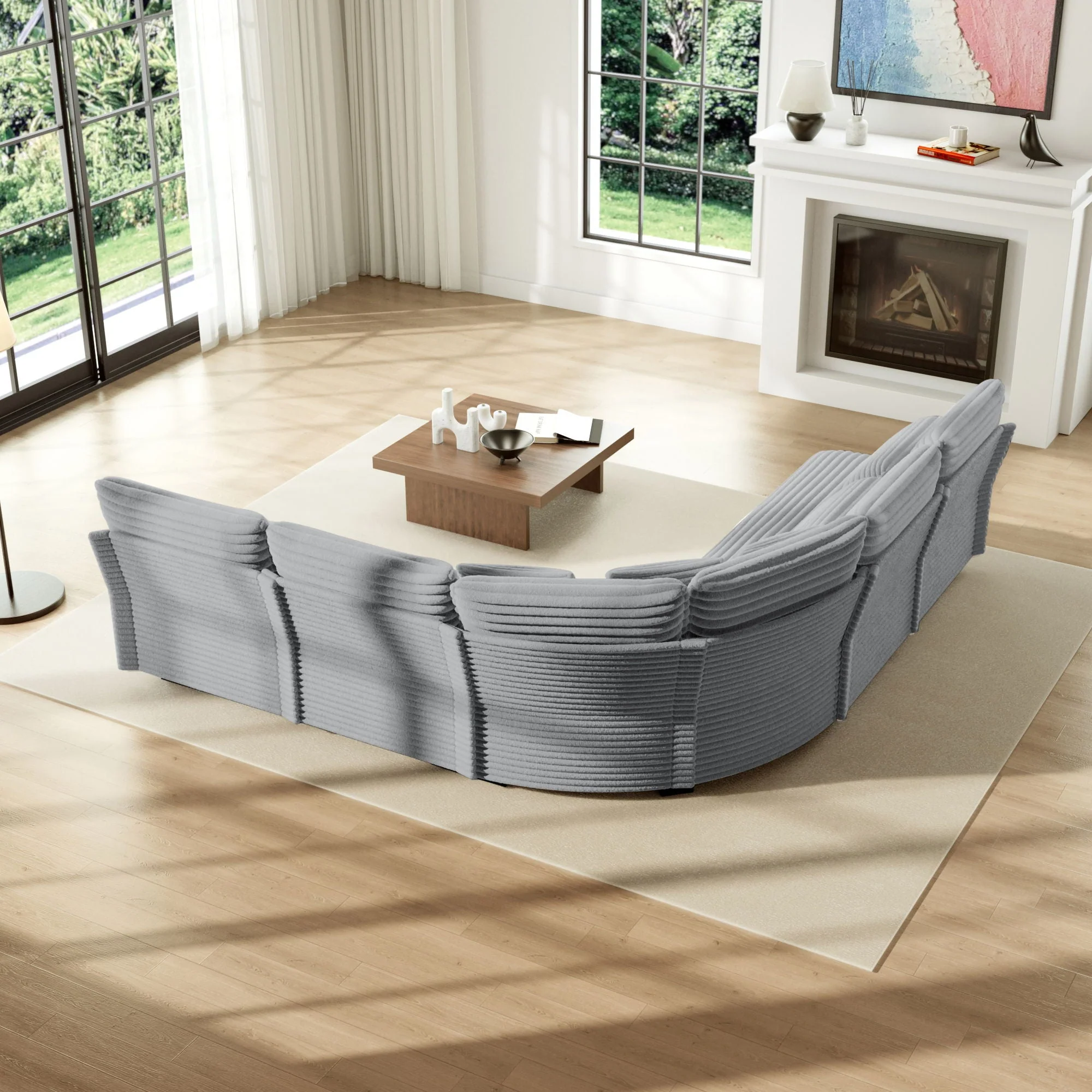 5 Seater L Shaped Sectional Sofa With Curved Corner, 7 Pillows - Image 9